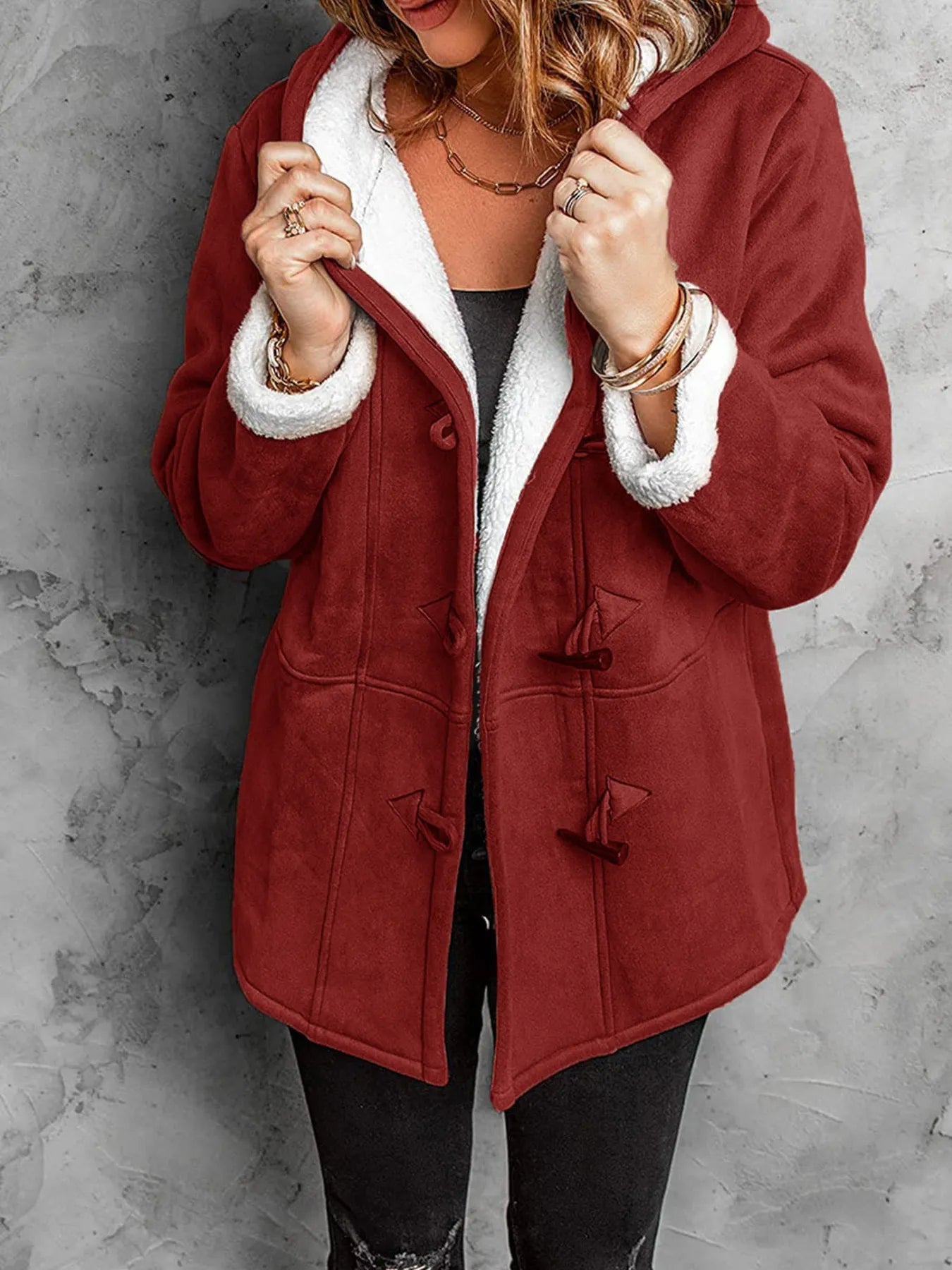 Full Size Cozy Sherpa Lined Toggle Coat with Hood Plus Size - Flip Flop Dynasty