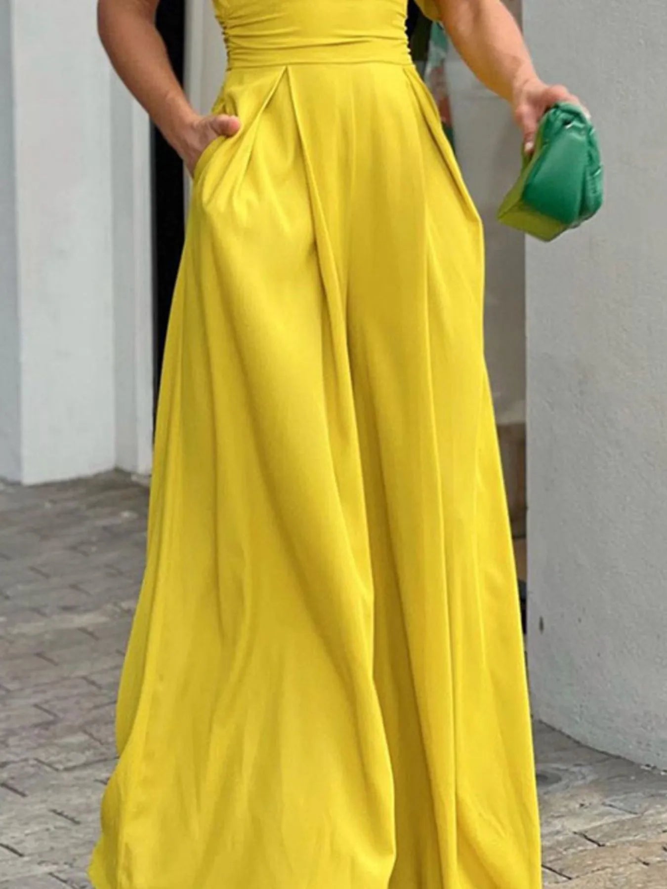 Full Size Cutout V - Neck Puff Sleeve Jumpsuit Plus Size - Flip Flop Dynasty