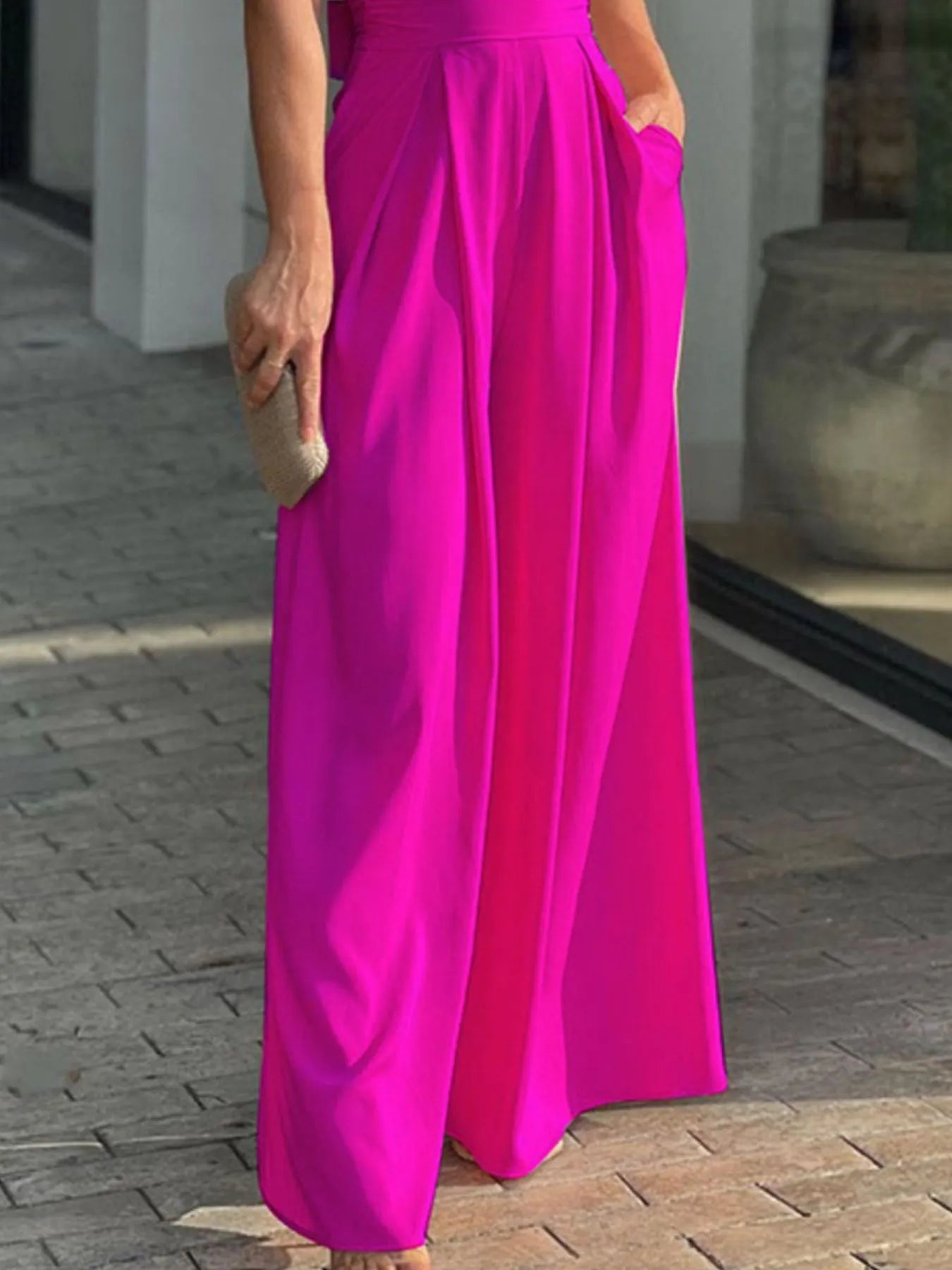 Full Size Cutout V - Neck Puff Sleeve Jumpsuit Plus Size - Flip Flop Dynasty