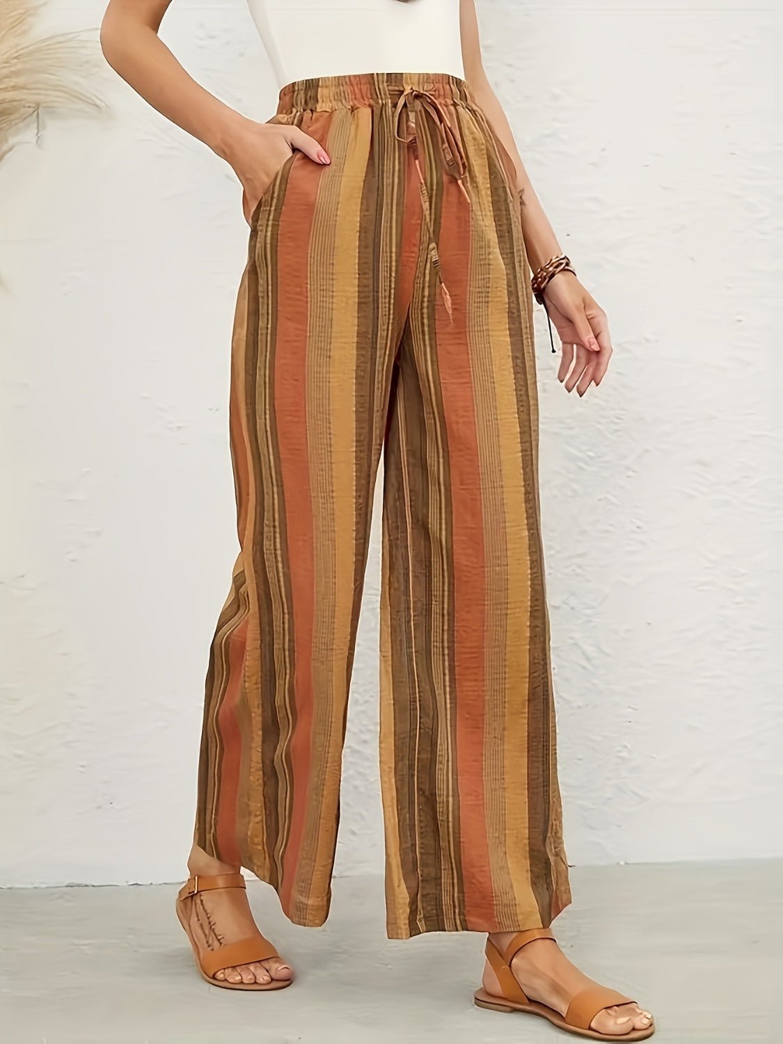 Full Size Drawstring Striped Wide Leg Pants - Flip Flop Dynasty