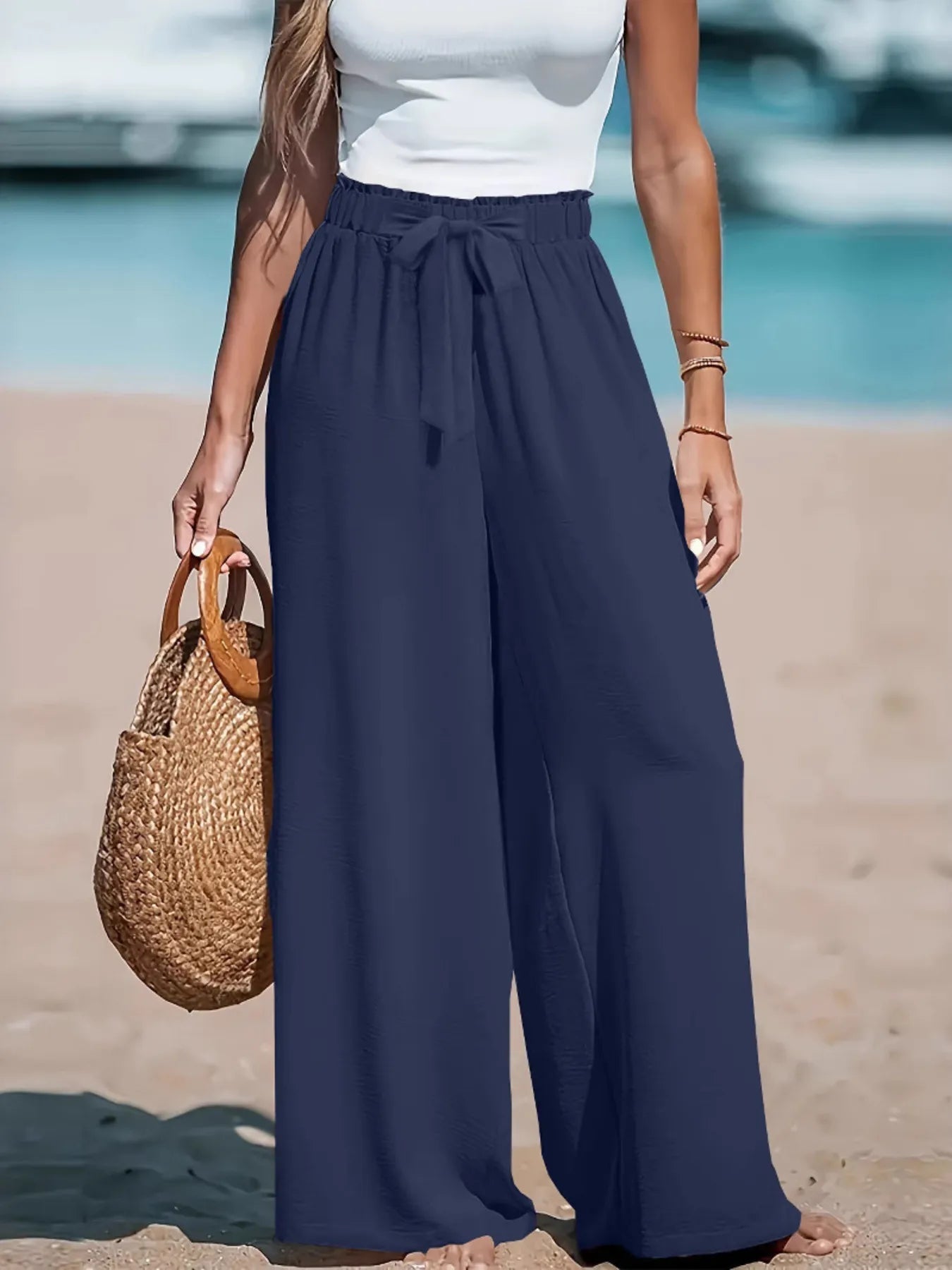 Full Size Drawstring Waist Wide Leg Pants Plus Size - Flip Flop Dynasty