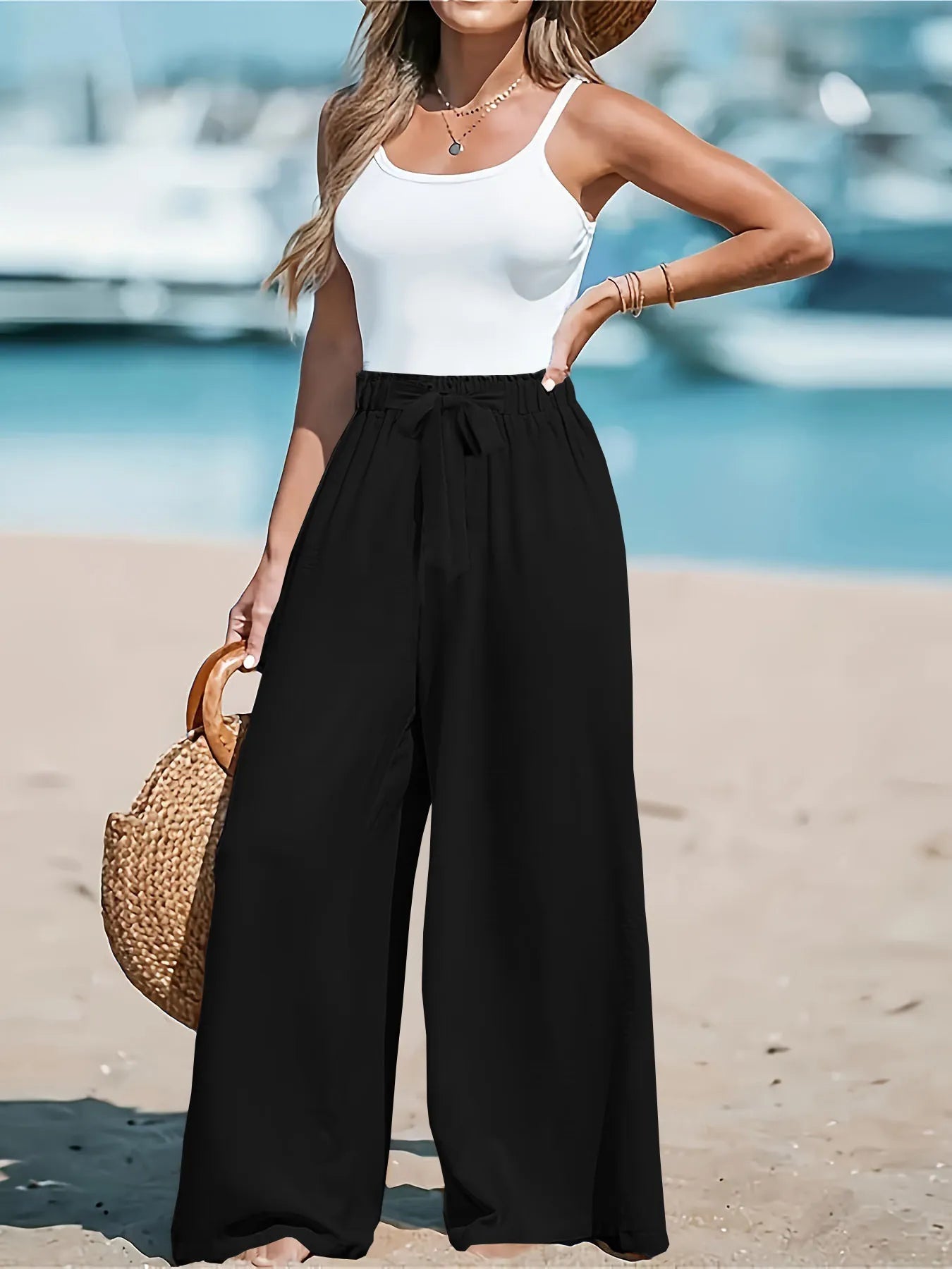 Full Size Drawstring Waist Wide Leg Pants Plus Size - Flip Flop Dynasty