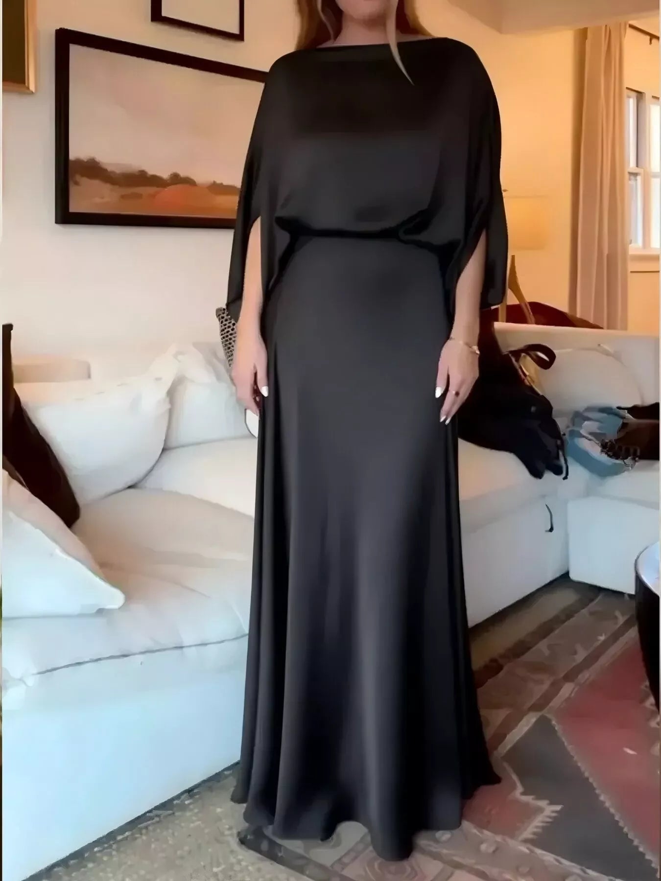 Full Size Elegant Batwing Sleeve Maxi Dress Plus Size - Flip Flop Dynasty