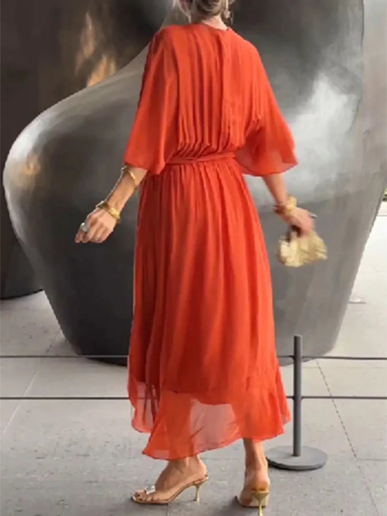 Full Size Flowy Tie Front Midi Dress with Flutter Sleeves Plus Size - Flip Flop Dynasty