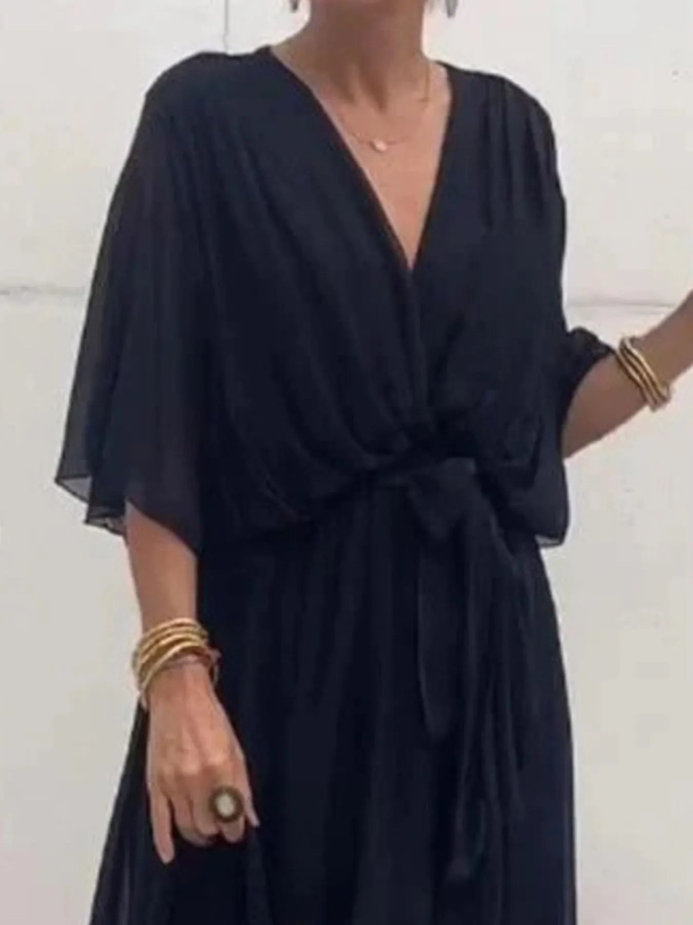 Full Size Flowy Tie Front Midi Dress with Flutter Sleeves Plus Size - Flip Flop Dynasty