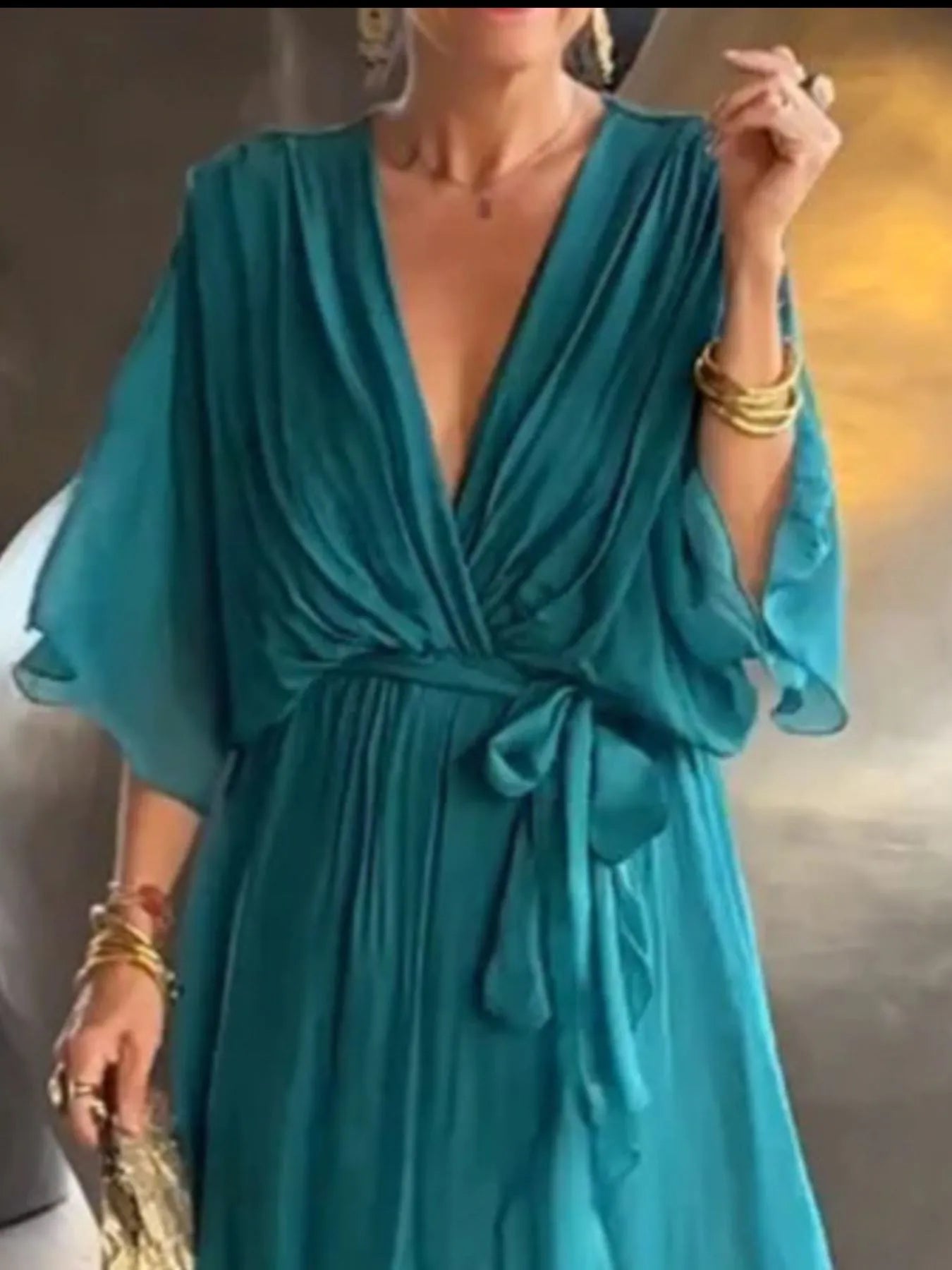 Full Size Flowy Tie Front Midi Dress with Flutter Sleeves Plus Size - Flip Flop Dynasty