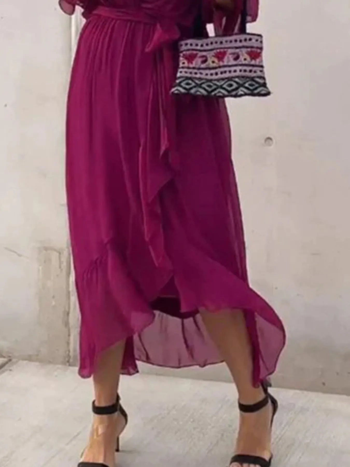 Full Size Flowy Tie Front Midi Dress with Flutter Sleeves Plus Size - Flip Flop Dynasty