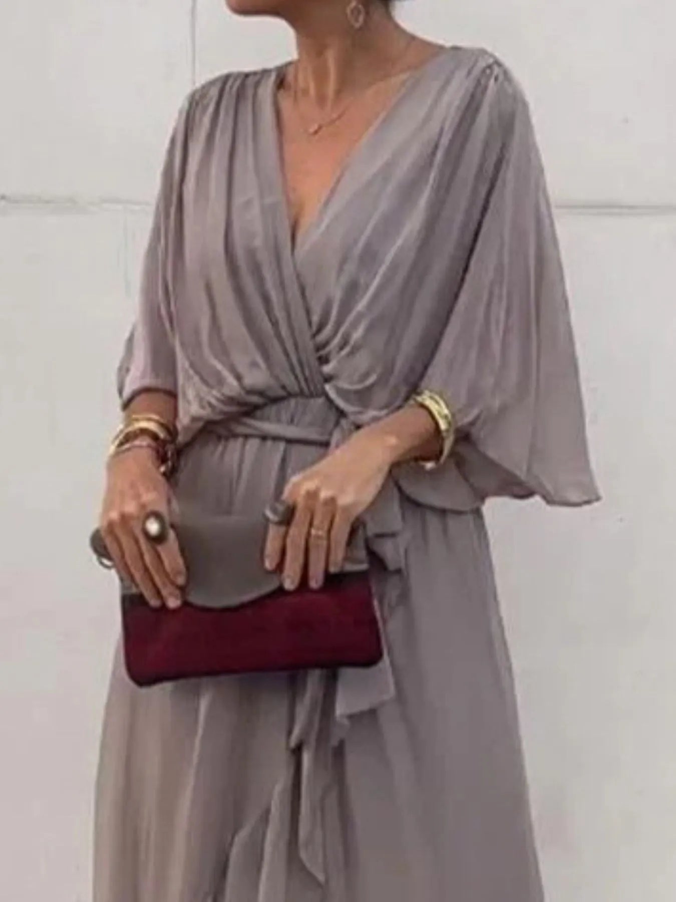 Full Size Flowy Tie Front Midi Dress with Flutter Sleeves Plus Size - Flip Flop Dynasty
