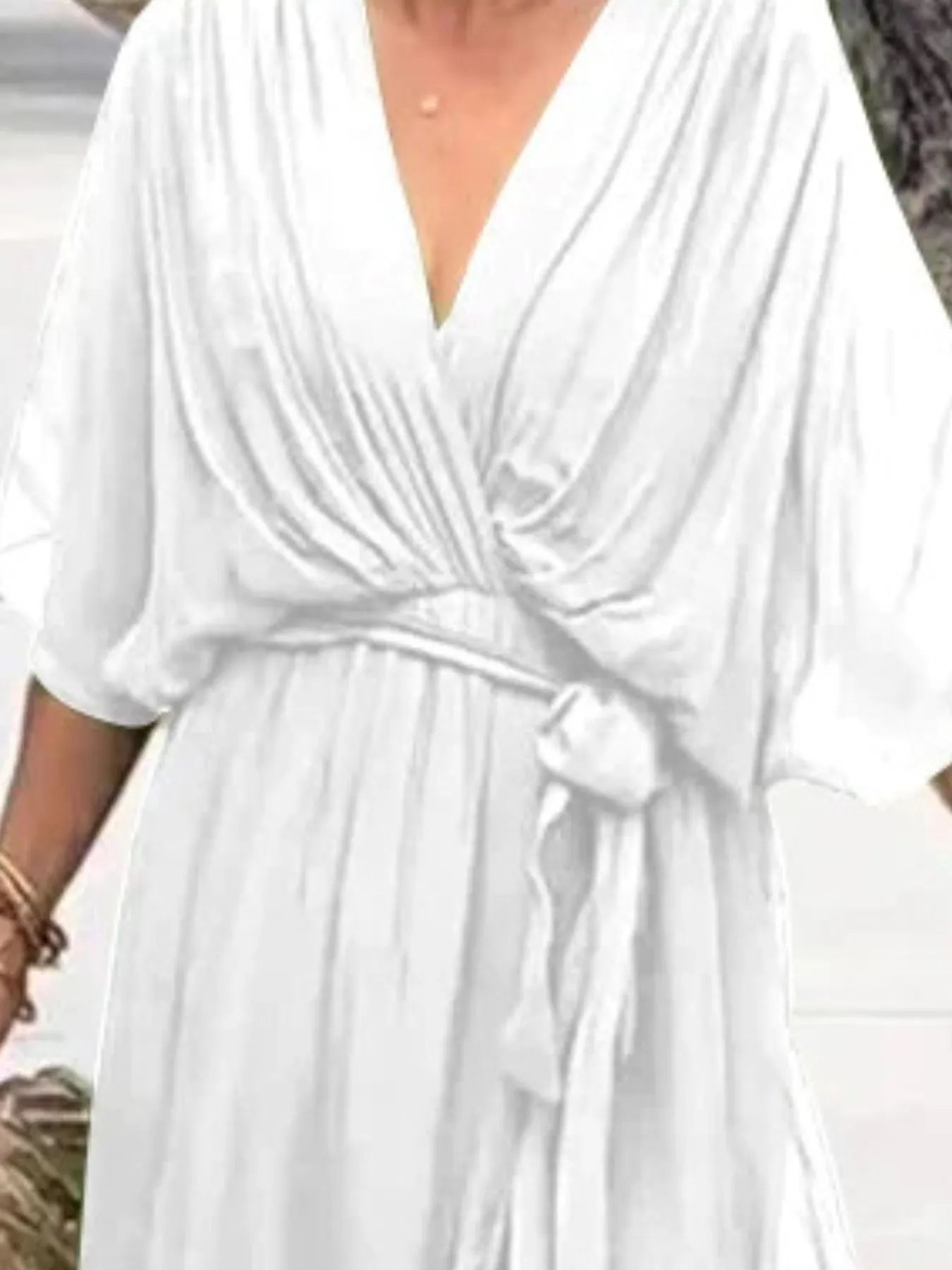 Full Size Flowy Tie Front Midi Dress with Flutter Sleeves Plus Size - Flip Flop Dynasty
