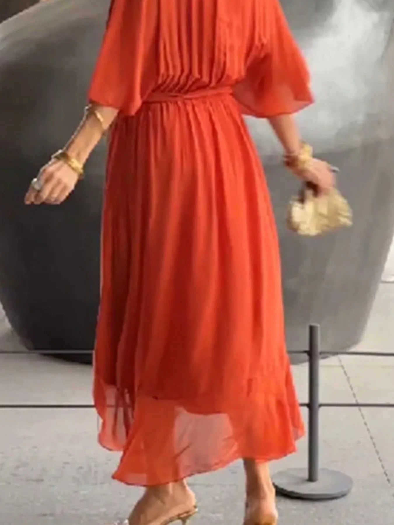 Full Size Flowy Tie Front Midi Dress with Flutter Sleeves Plus Size - Flip Flop Dynasty