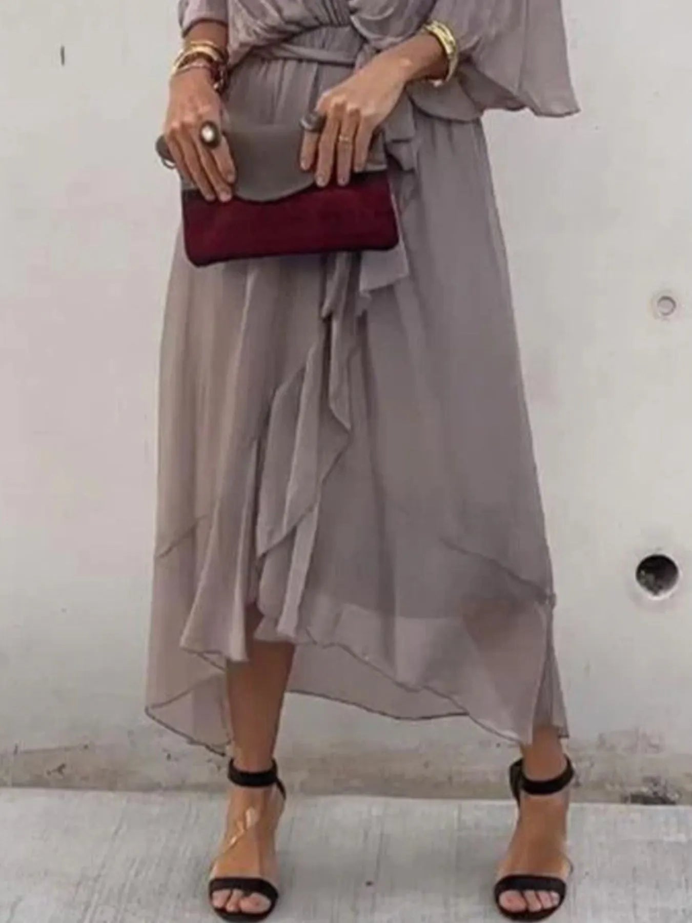 Full Size Flowy Tie Front Midi Dress with Flutter Sleeves Plus Size - Flip Flop Dynasty