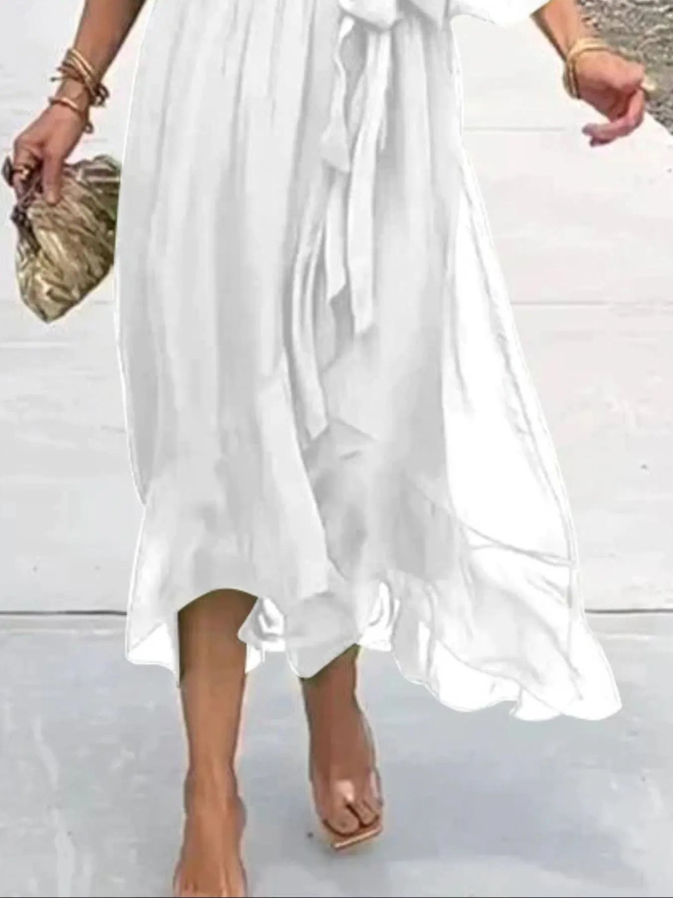 Full Size Flowy Tie Front Midi Dress with Flutter Sleeves Plus Size - Flip Flop Dynasty