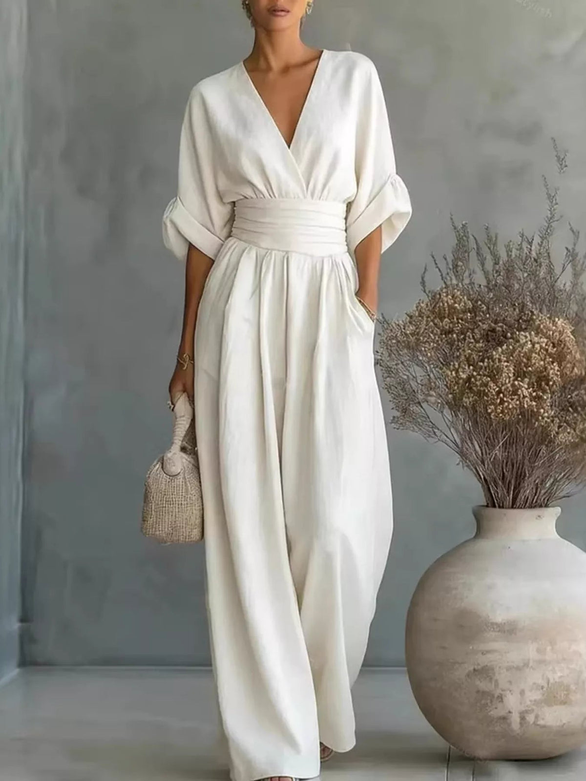 Full Size Half Sleeve Wide Leg Jumpsuit Plus Size - Flip Flop Dynasty