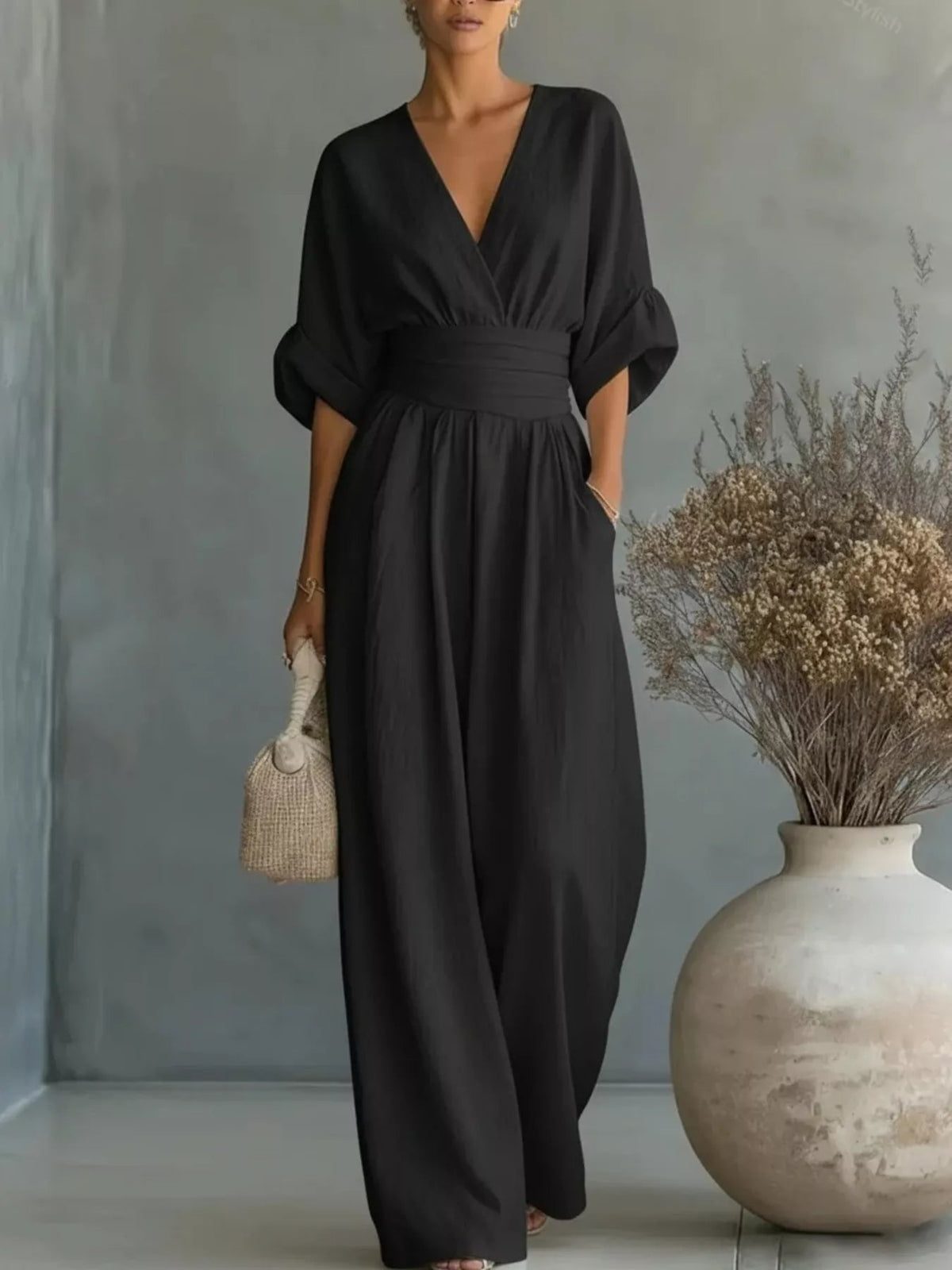 Full Size Half Sleeve Wide Leg Jumpsuit Plus Size - Flip Flop Dynasty