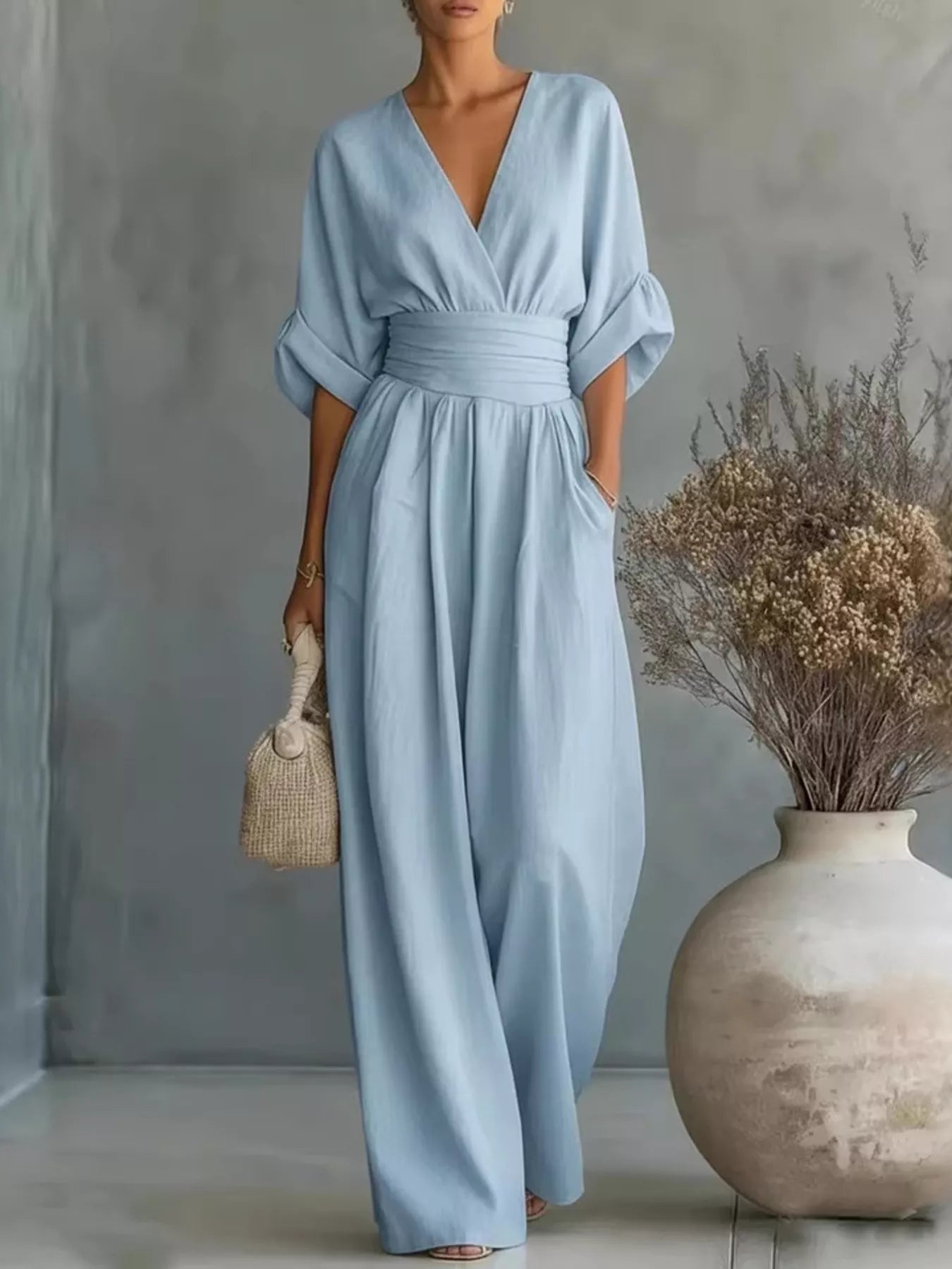 Full Size Half Sleeve Wide Leg Jumpsuit Plus Size - Flip Flop Dynasty