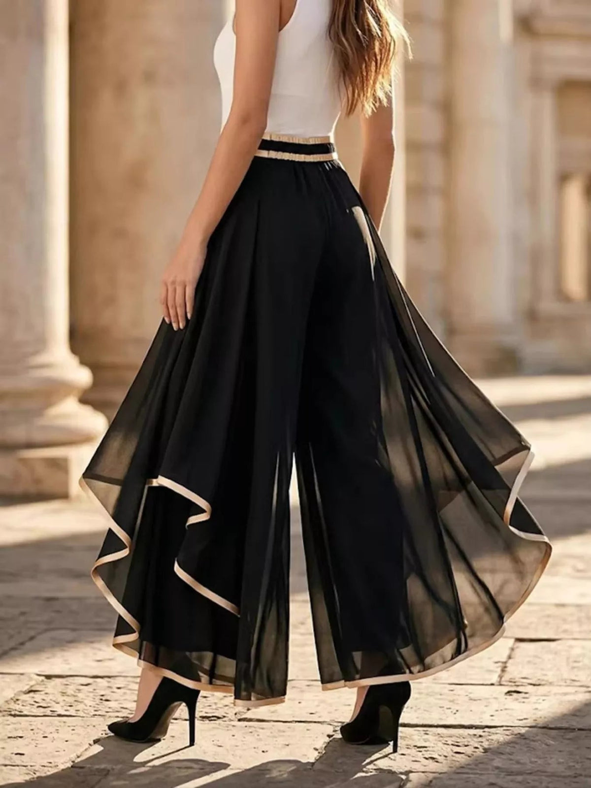 Full Size High-Waisted Chiffon Wide-Leg Pants Plus Size - Flip Flop Dynasty