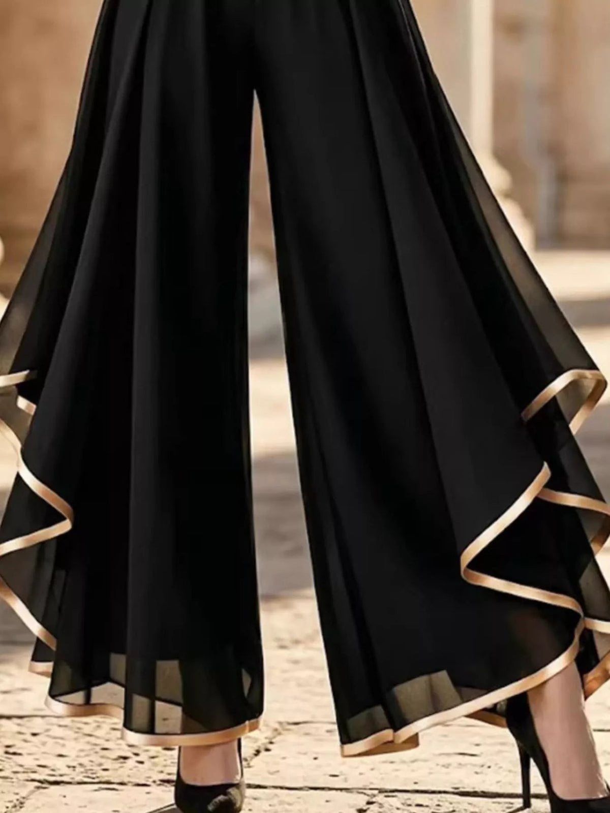 Full Size High-Waisted Chiffon Wide-Leg Pants Plus Size - Flip Flop Dynasty