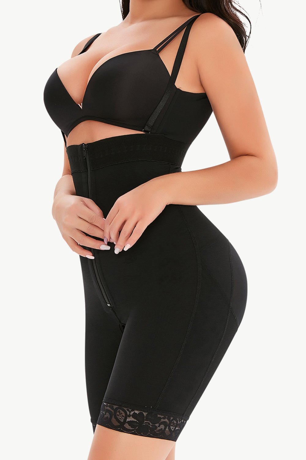 Full Size Lace Detail Zip - Up Under - Bust Shaping Bodysuit - Flip Flop Dynasty
