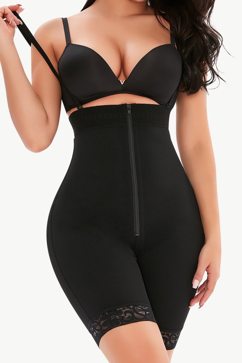 Full Size Lace Detail Zip - Up Under - Bust Shaping Bodysuit - Flip Flop Dynasty