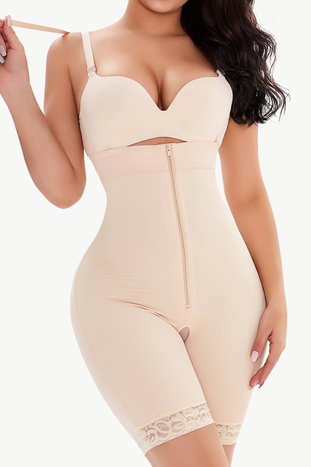 Full Size Lace Detail Zip - Up Under - Bust Shaping Bodysuit - Flip Flop Dynasty