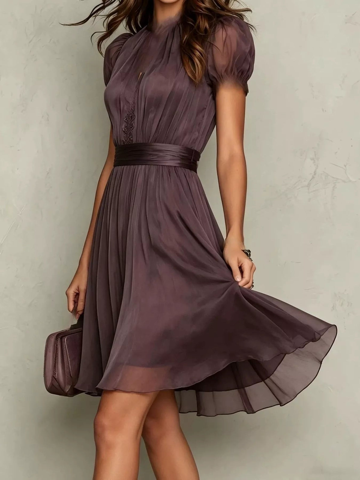 Full Size Lace Trim Puff Sleeve A-Line Dress Plus Size - Flip Flop Dynasty