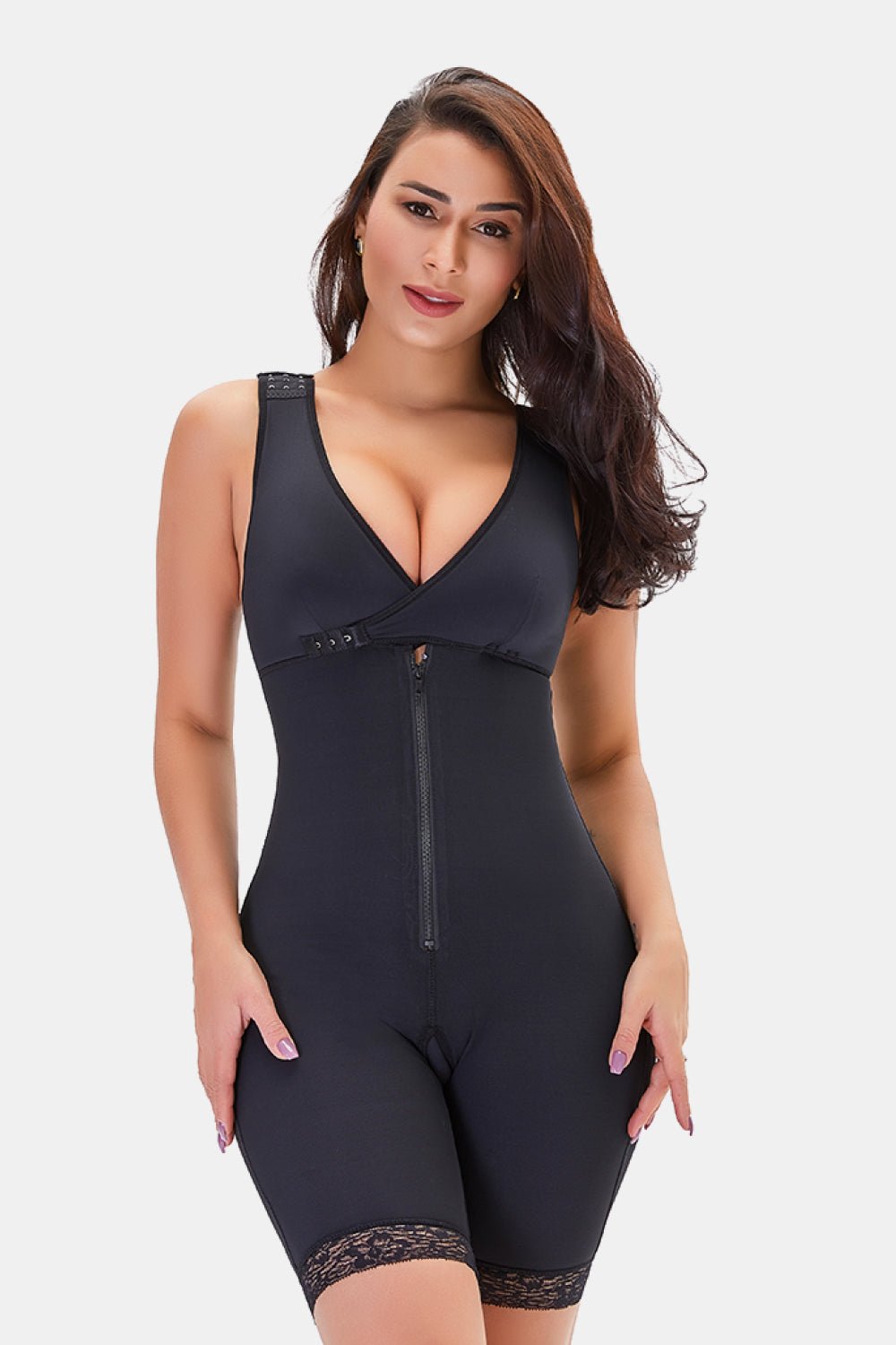 Full Size Lace Trim Shapewear with Zipper - Flip Flop Dynasty