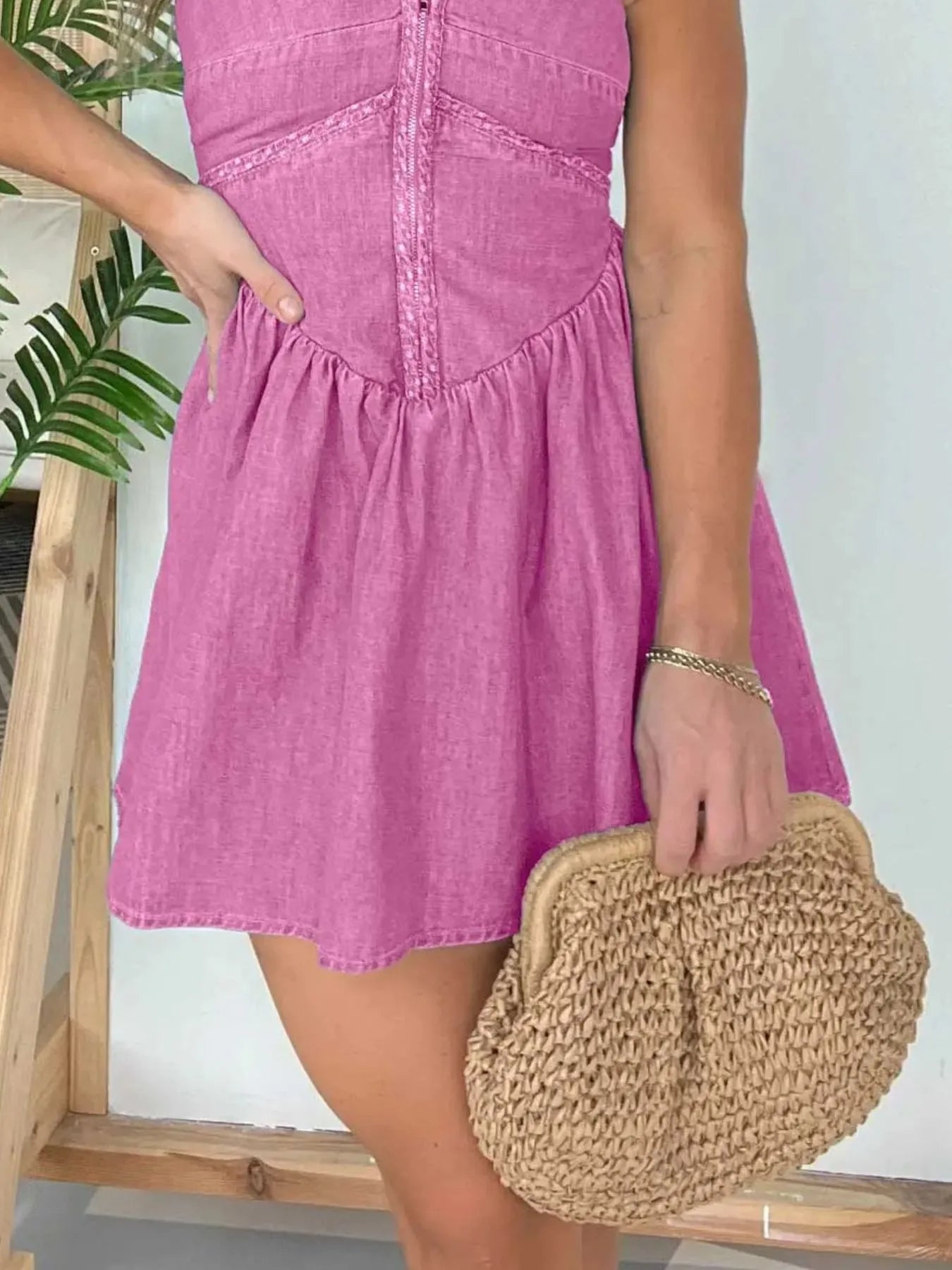 Full Size Lace Up Halter Neck Denim Dress Plus Size - Flip Flop Dynasty