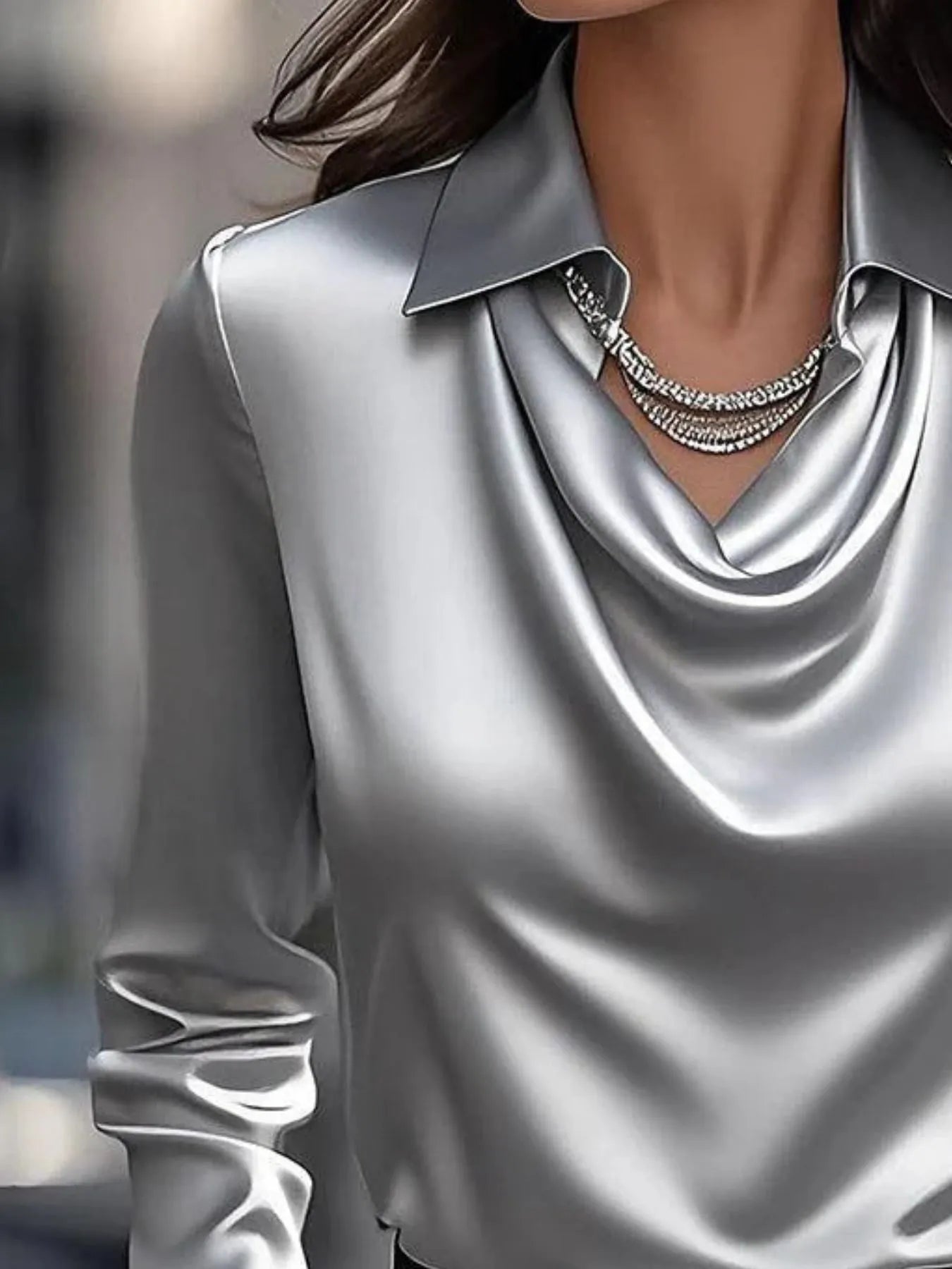 Full Size Long Sleeve Blouse with Collar Plus Size - Flip Flop Dynasty