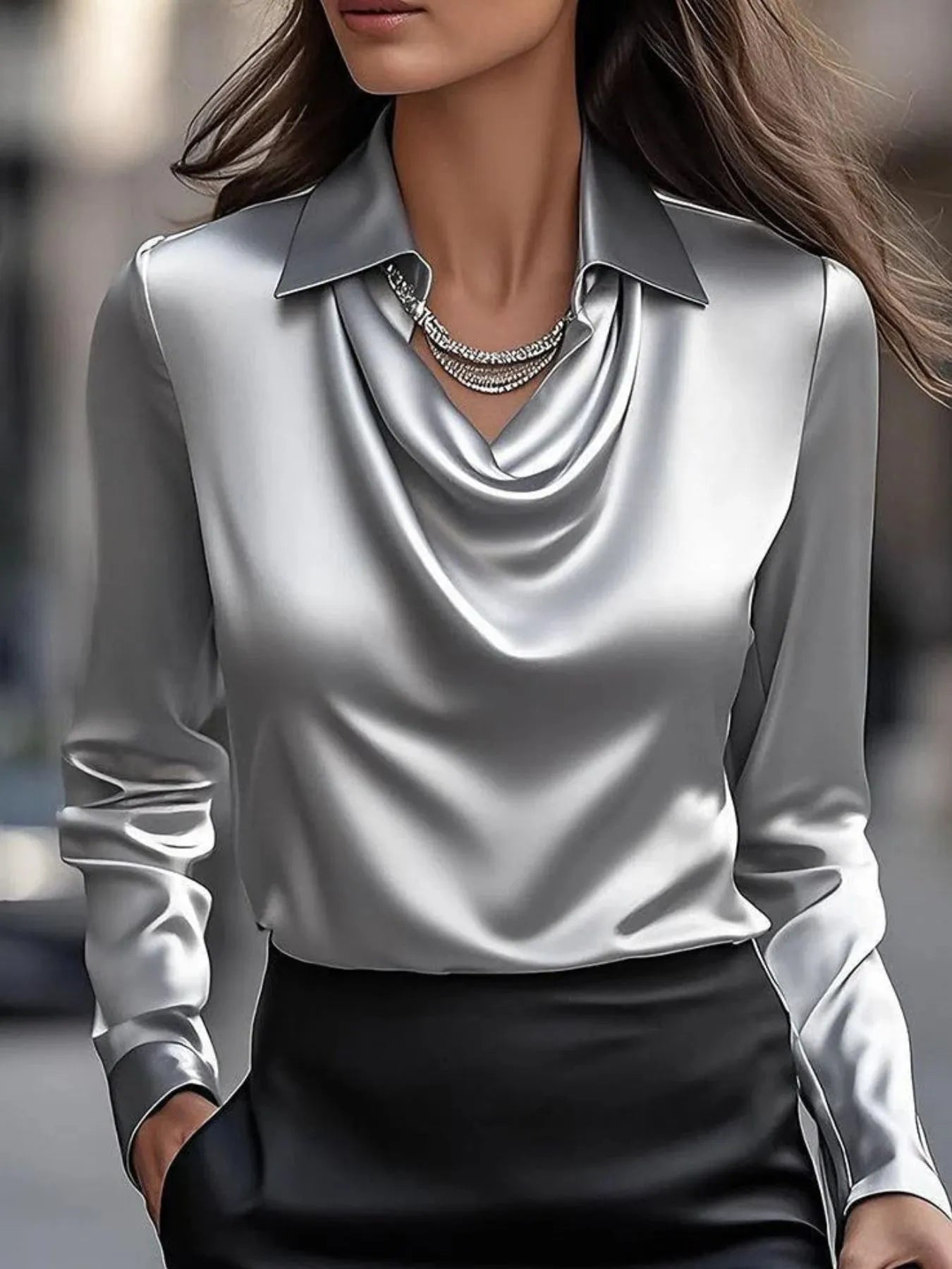 Full Size Long Sleeve Blouse with Collar Plus Size - Flip Flop Dynasty