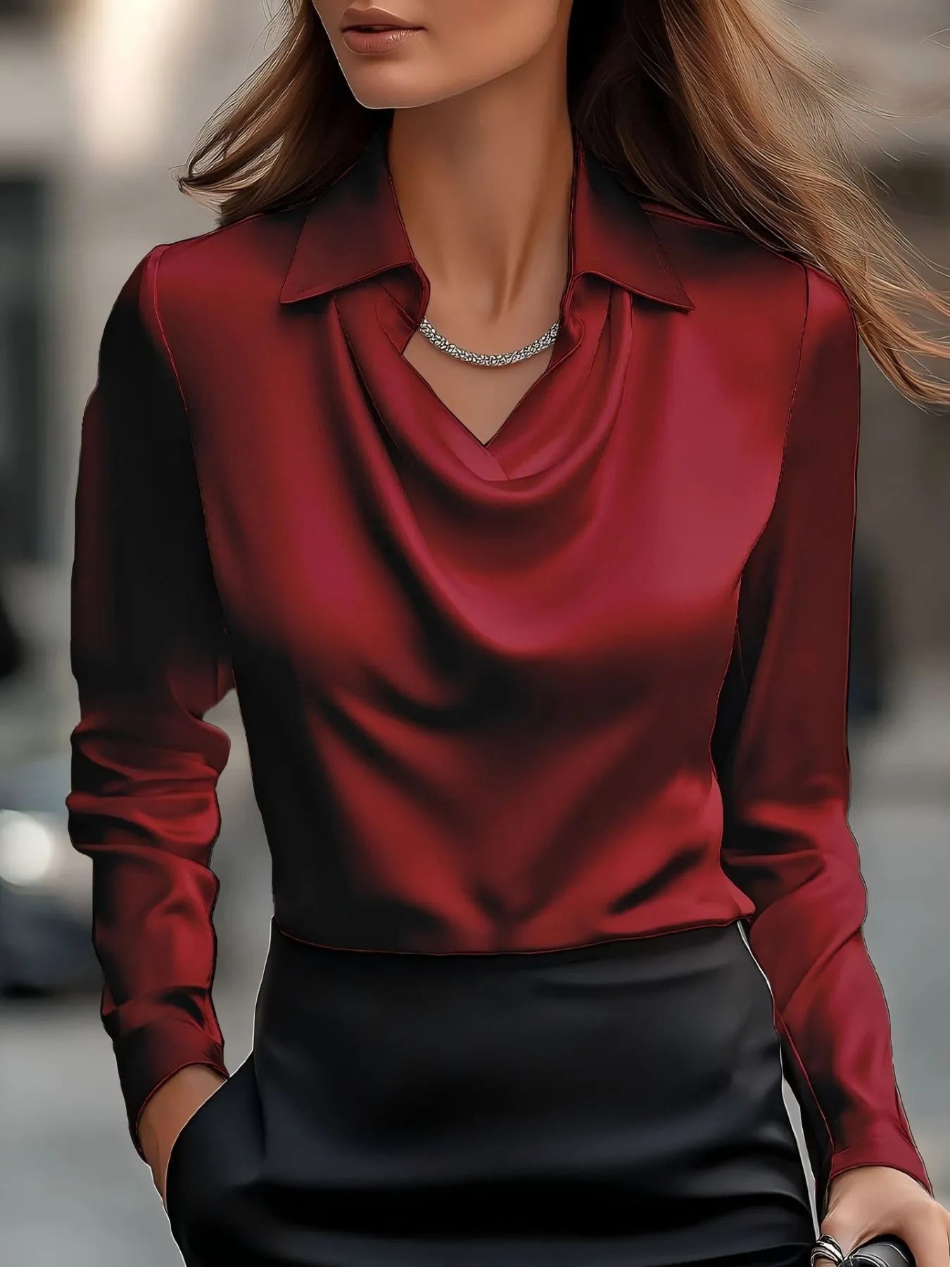 Full Size Long Sleeve Blouse with Collar Plus Size - Flip Flop Dynasty