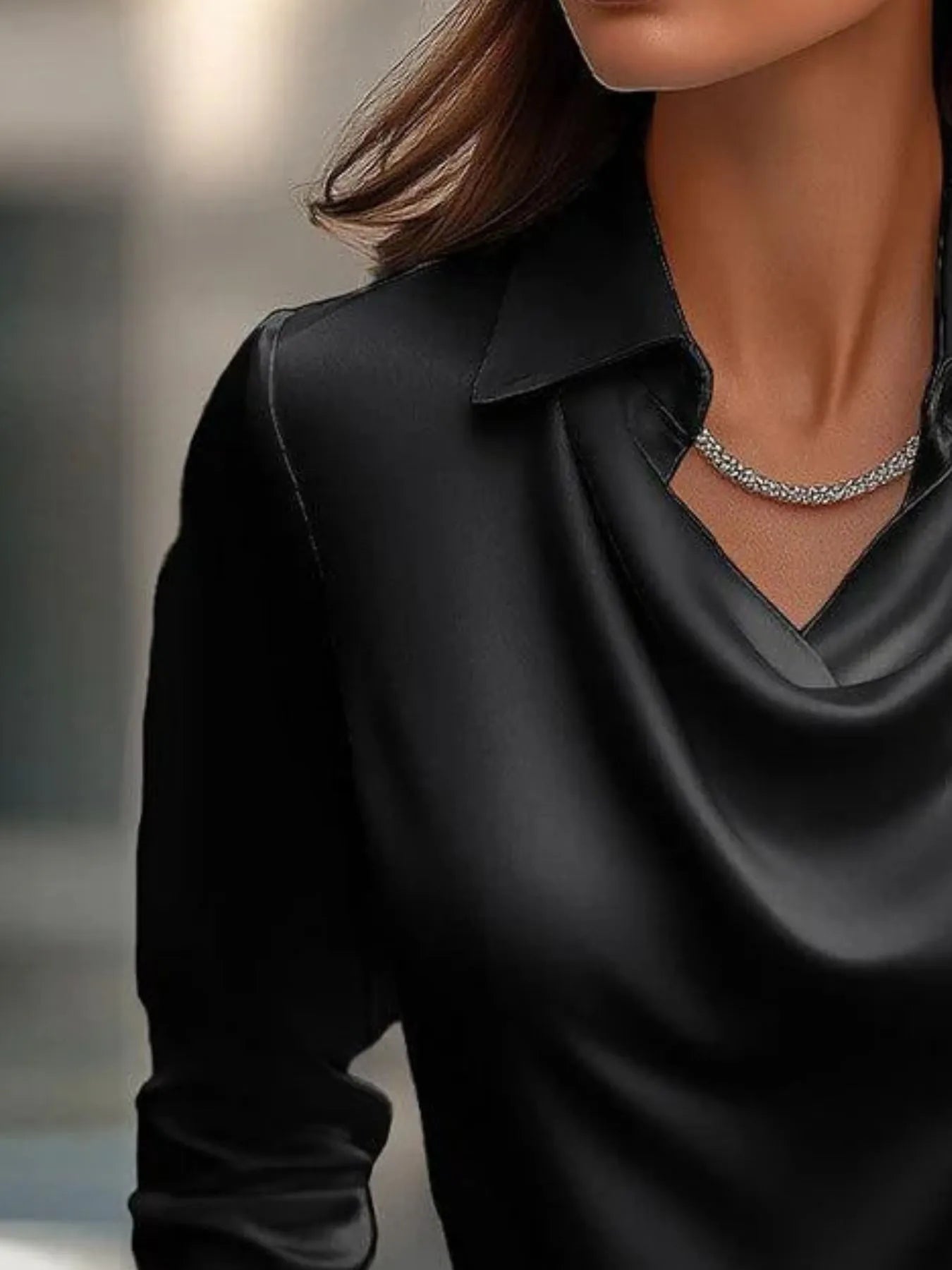 Full Size Long Sleeve Blouse with Collar Plus Size - Flip Flop Dynasty
