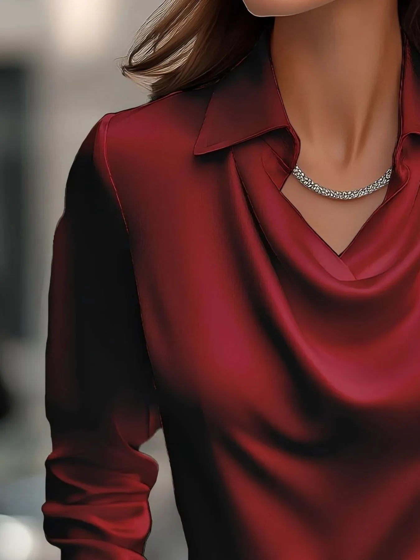 Full Size Long Sleeve Blouse with Collar Plus Size - Flip Flop Dynasty