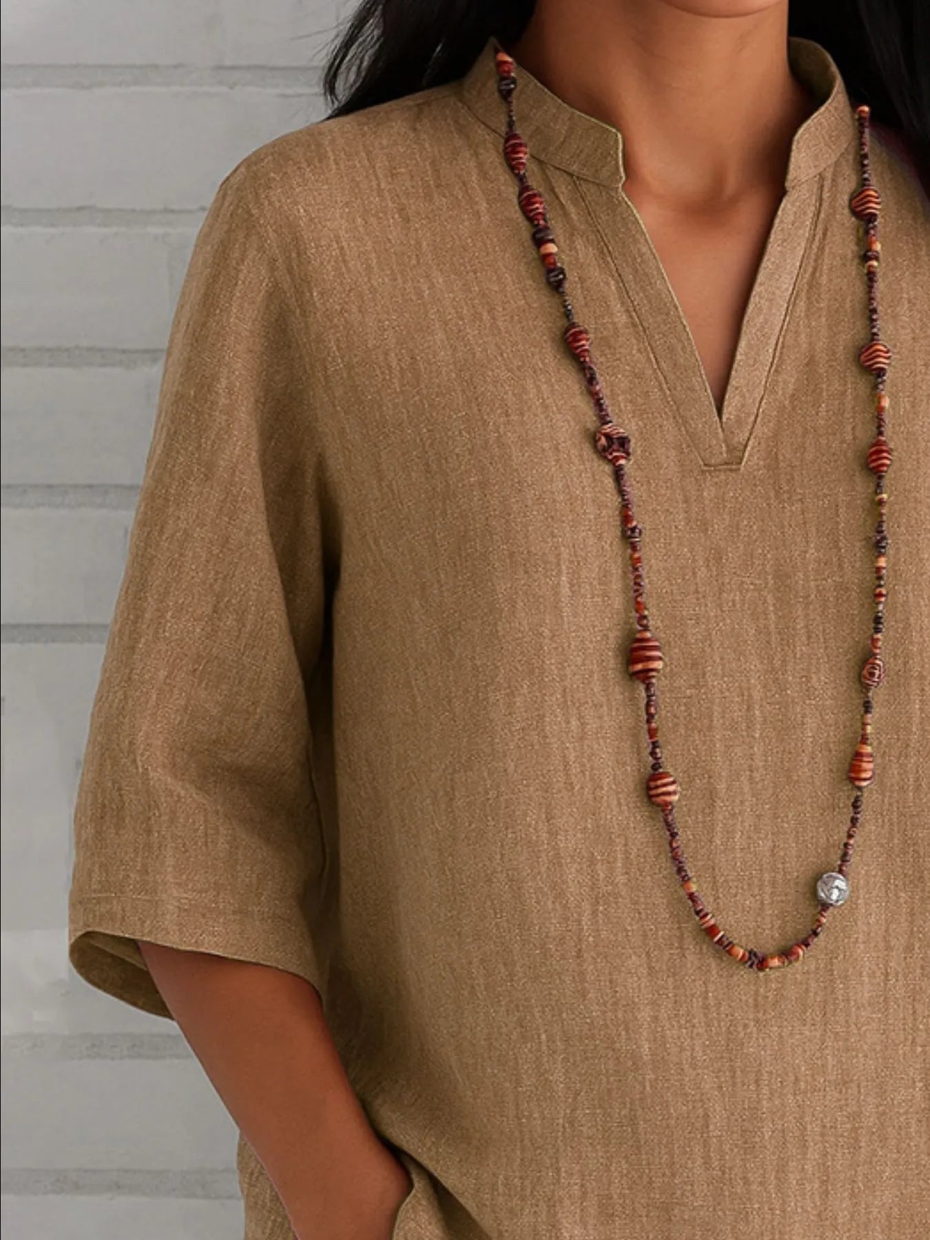 Full Size Notched Three - Quarter Sleeves Blouse Plus Size - Flip Flop Dynasty