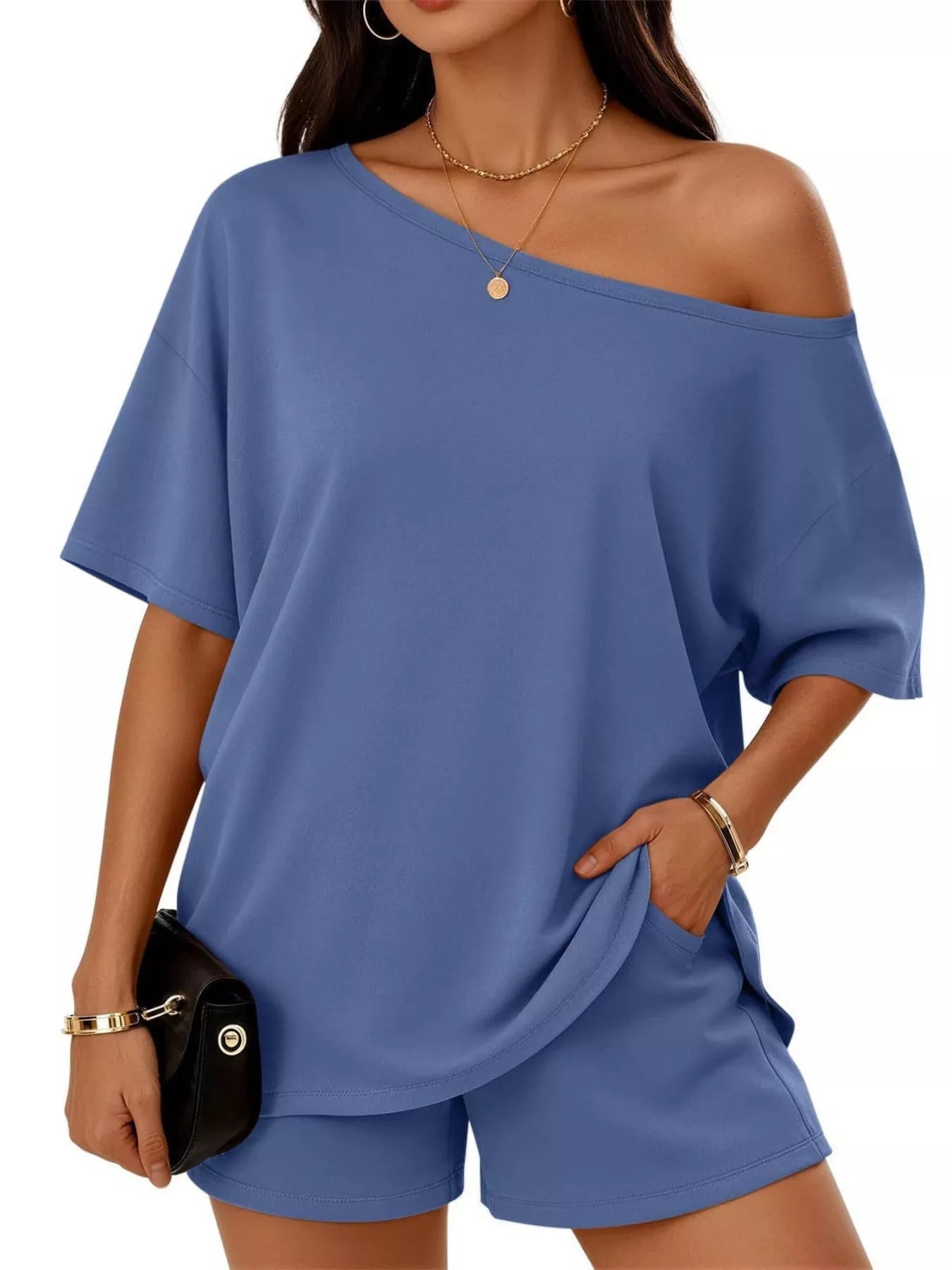 Full Size One Shoulder Top and Shorts Set Plus Size - Flip Flop Dynasty