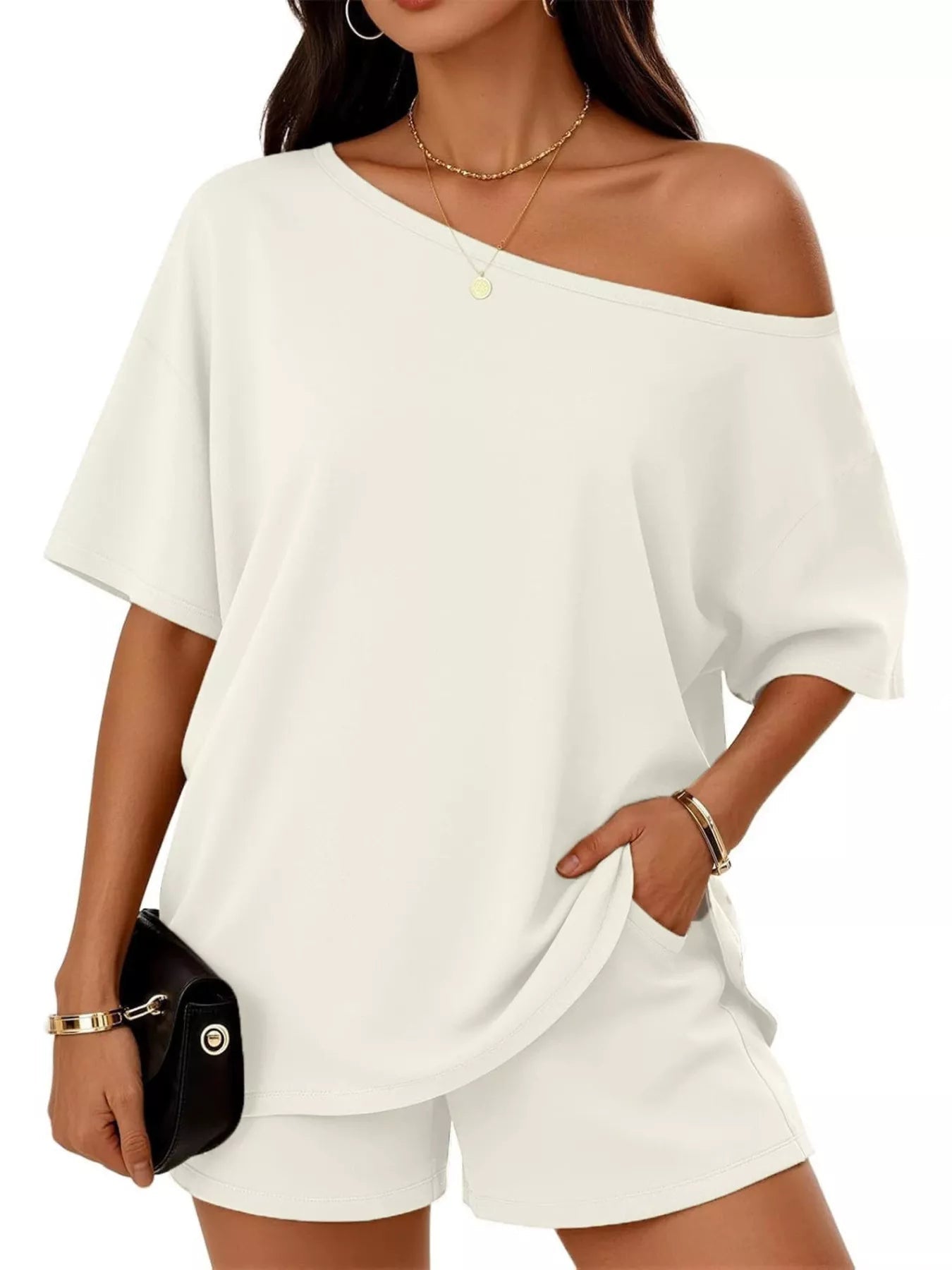 Full Size One Shoulder Top and Shorts Set Plus Size - Flip Flop Dynasty