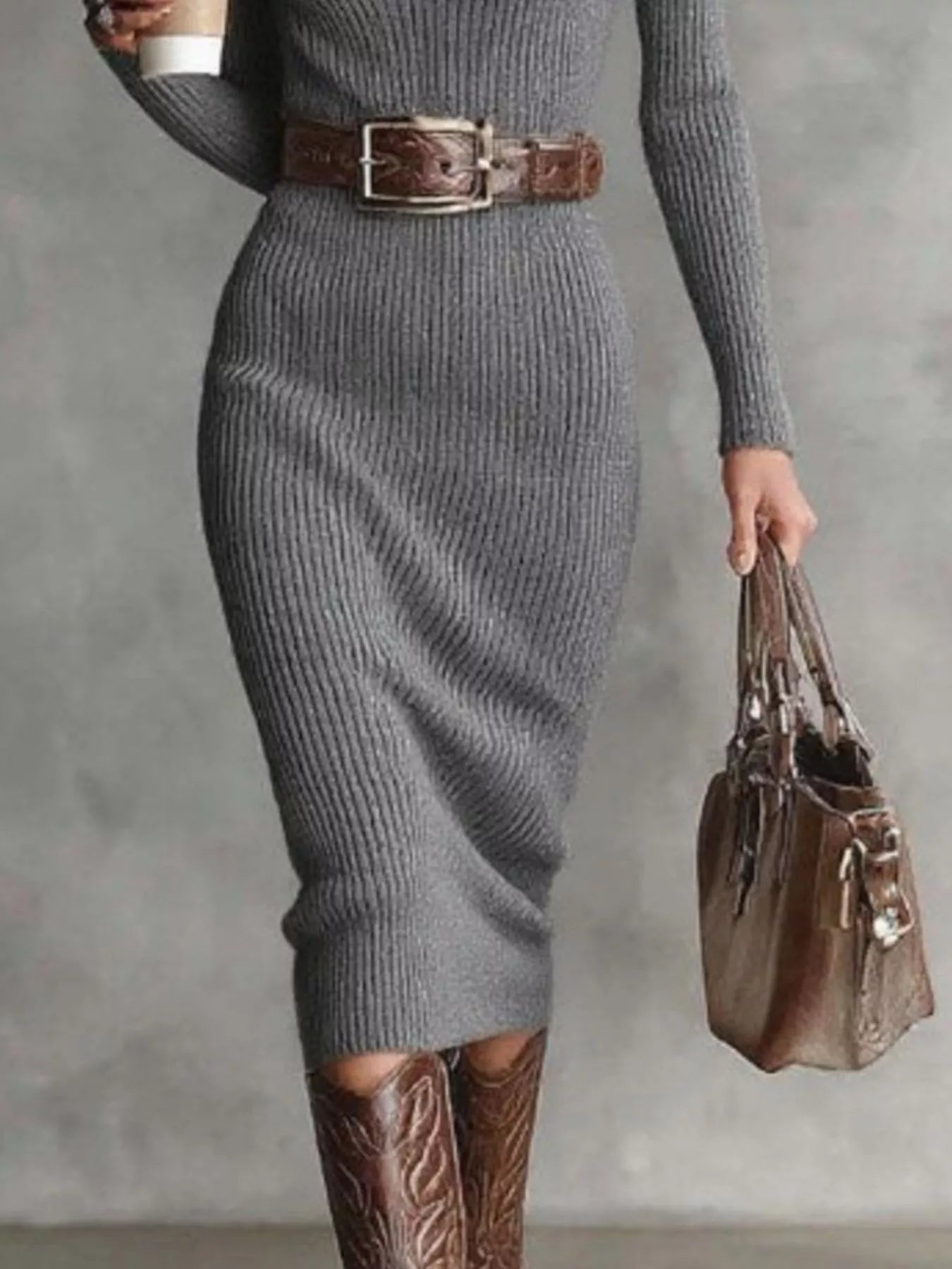 Full Size Ribbed Knit Turtleneck Sweater Dress Plus Size - Flip Flop Dynasty