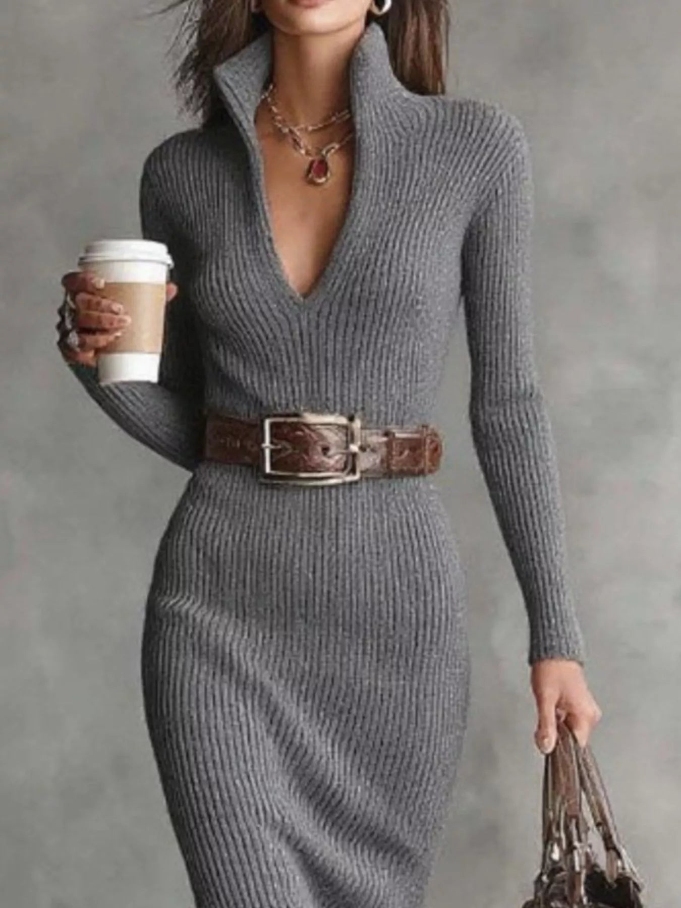 Full Size Ribbed Knit Turtleneck Sweater Dress Plus Size - Flip Flop Dynasty