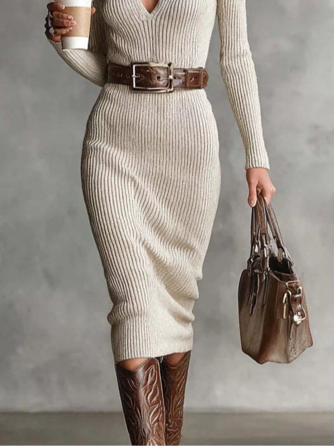 Full Size Ribbed Knit Turtleneck Sweater Dress Plus Size - Flip Flop Dynasty