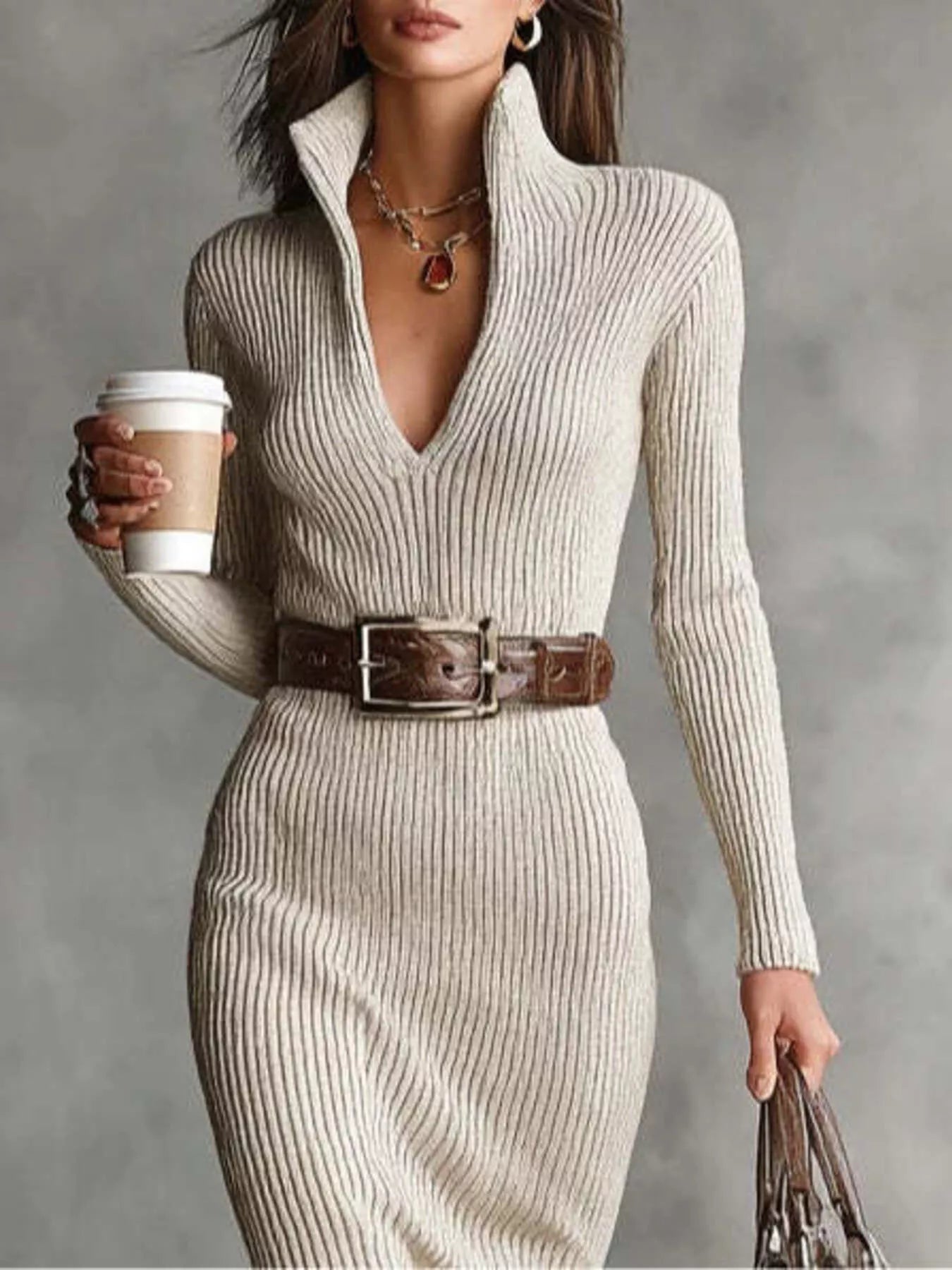 Full Size Ribbed Knit Turtleneck Sweater Dress Plus Size - Flip Flop Dynasty
