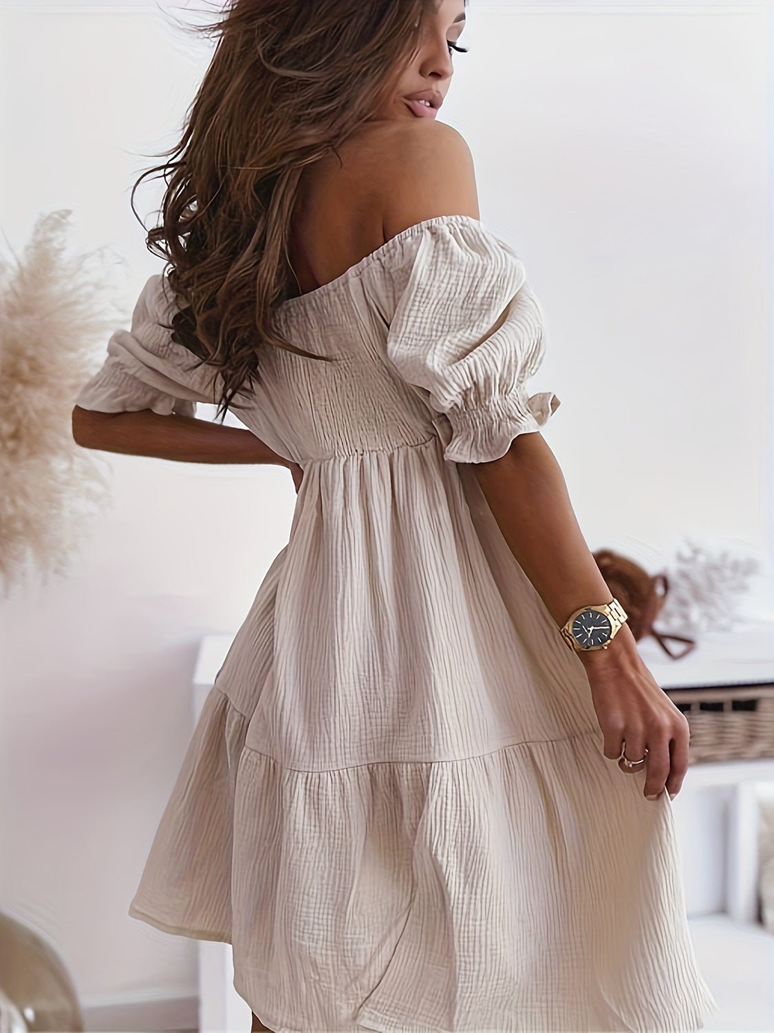 Full Size Ruffled Off - Shoulder Short Sleeve Dress - Flip Flop Dynasty