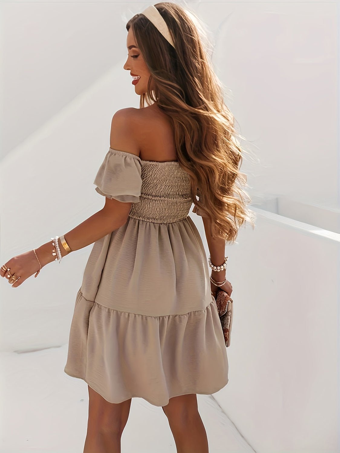Full Size Ruffled Off - Shoulder Short Sleeve Dress - Flip Flop Dynasty