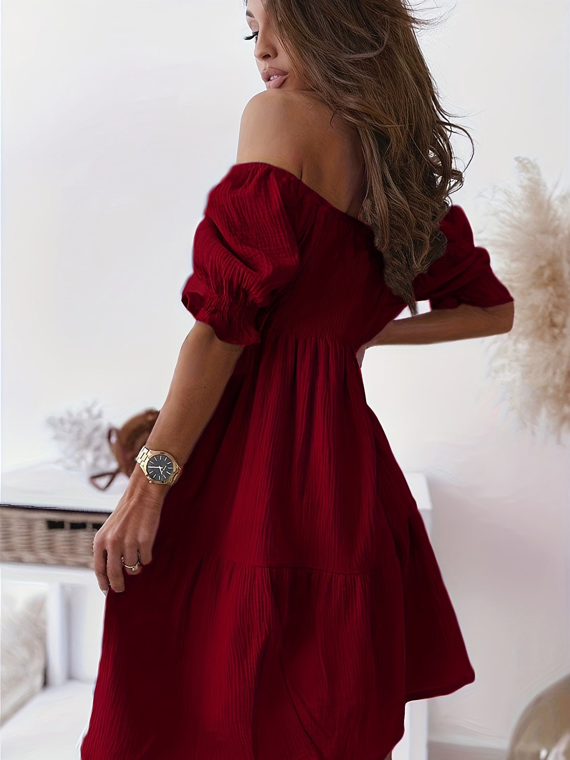 Full Size Ruffled Off - Shoulder Short Sleeve Dress - Flip Flop Dynasty