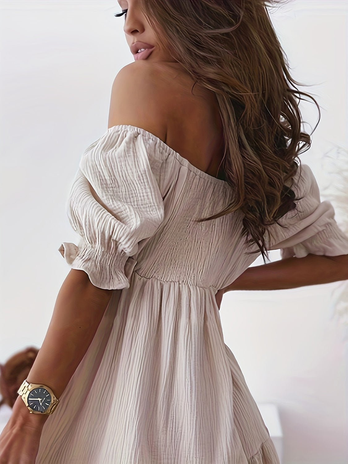 Full Size Ruffled Off - Shoulder Short Sleeve Dress - Flip Flop Dynasty