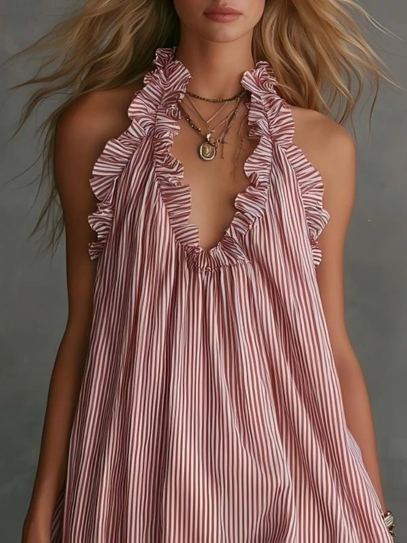 Full Size Ruffled Trim Halter Neck Mini Dress Plus Size - Flip Flop Dynasty