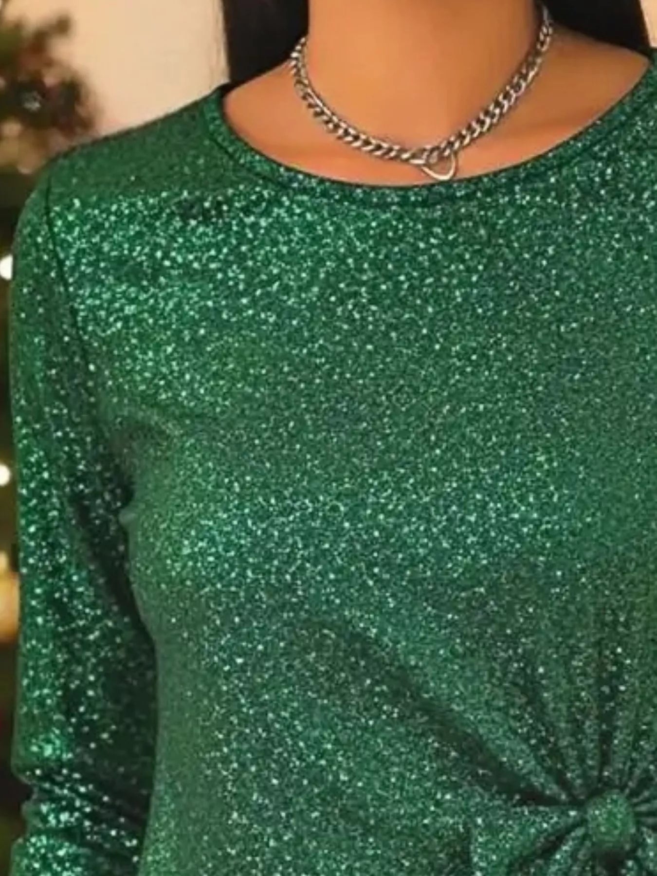 Full Size Sequin Bow - Knot Long Sleeve Top Plus Size - Flip Flop Dynasty