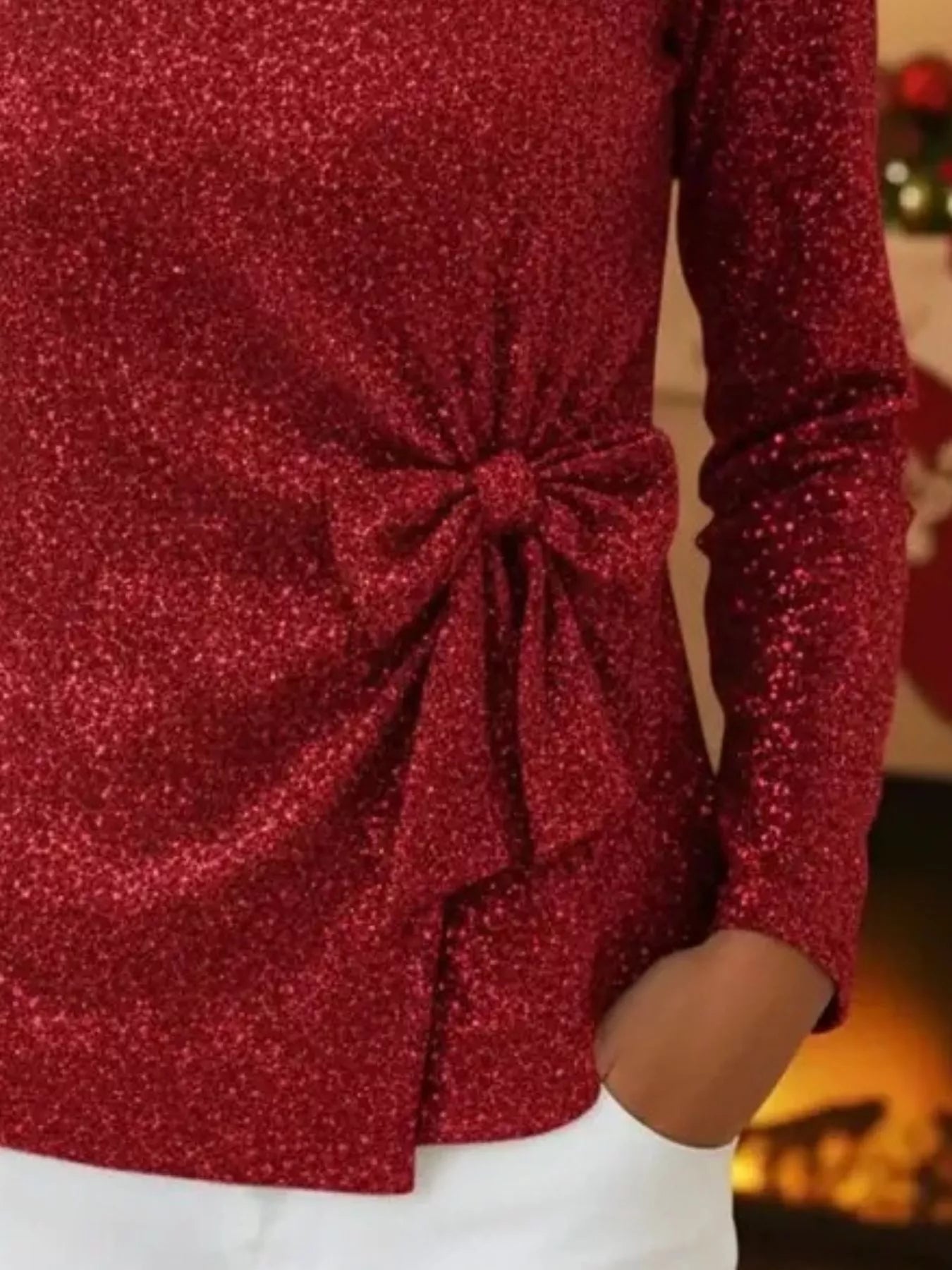 Full Size Sequin Bow - Knot Long Sleeve Top Plus Size - Flip Flop Dynasty