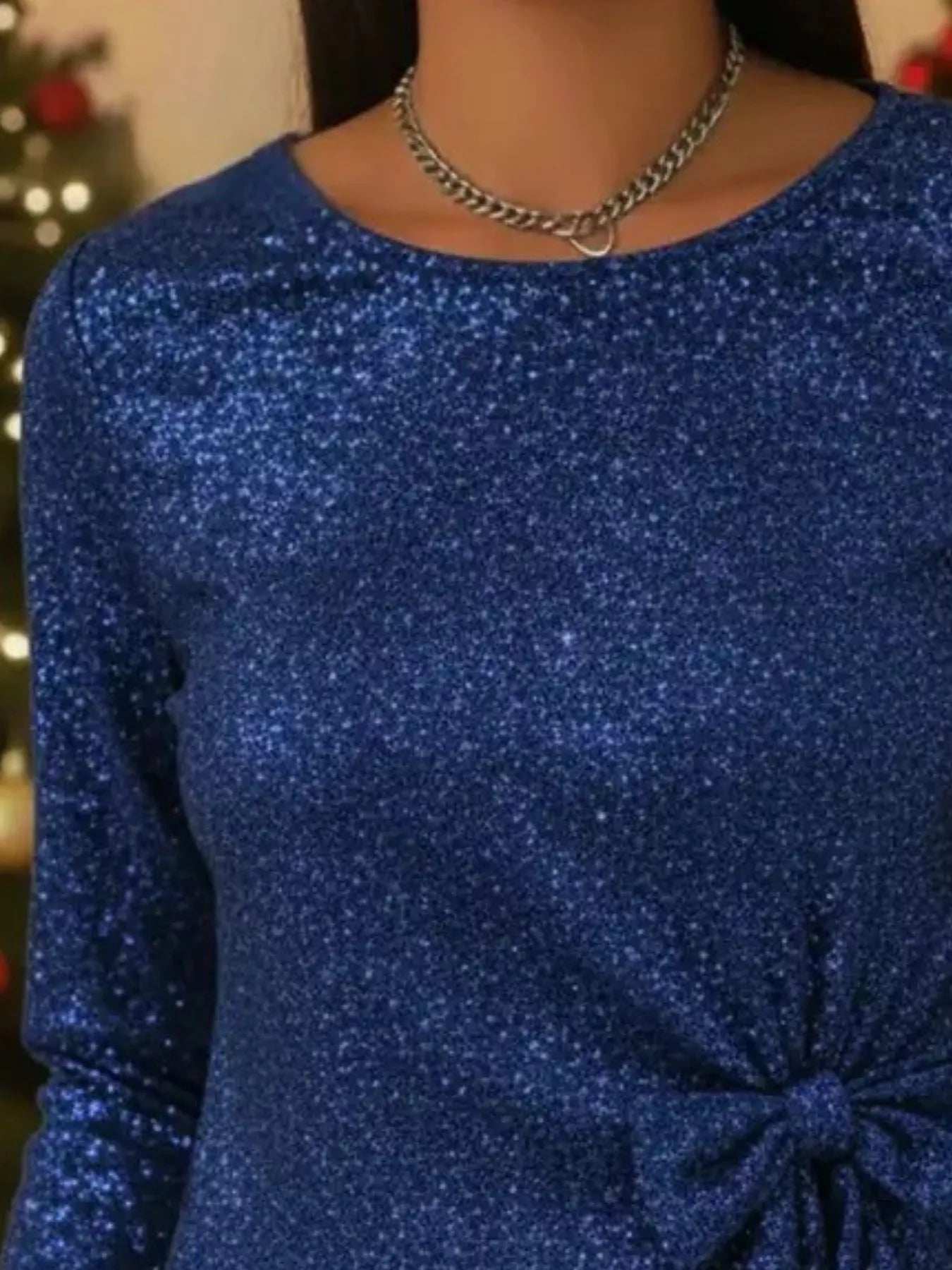 Full Size Sequin Bow - Knot Long Sleeve Top Plus Size - Flip Flop Dynasty