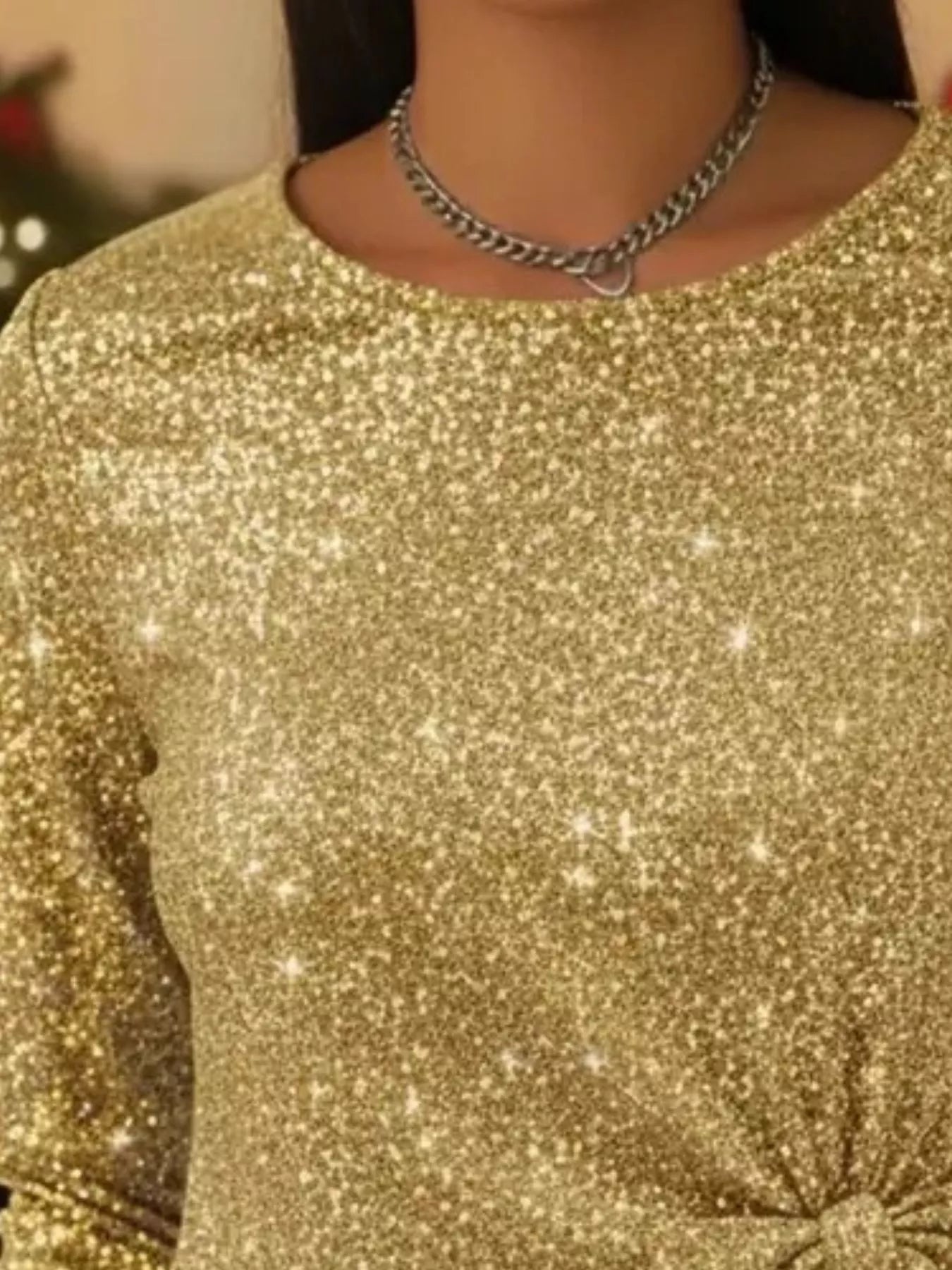 Full Size Sequin Bow - Knot Long Sleeve Top Plus Size - Flip Flop Dynasty