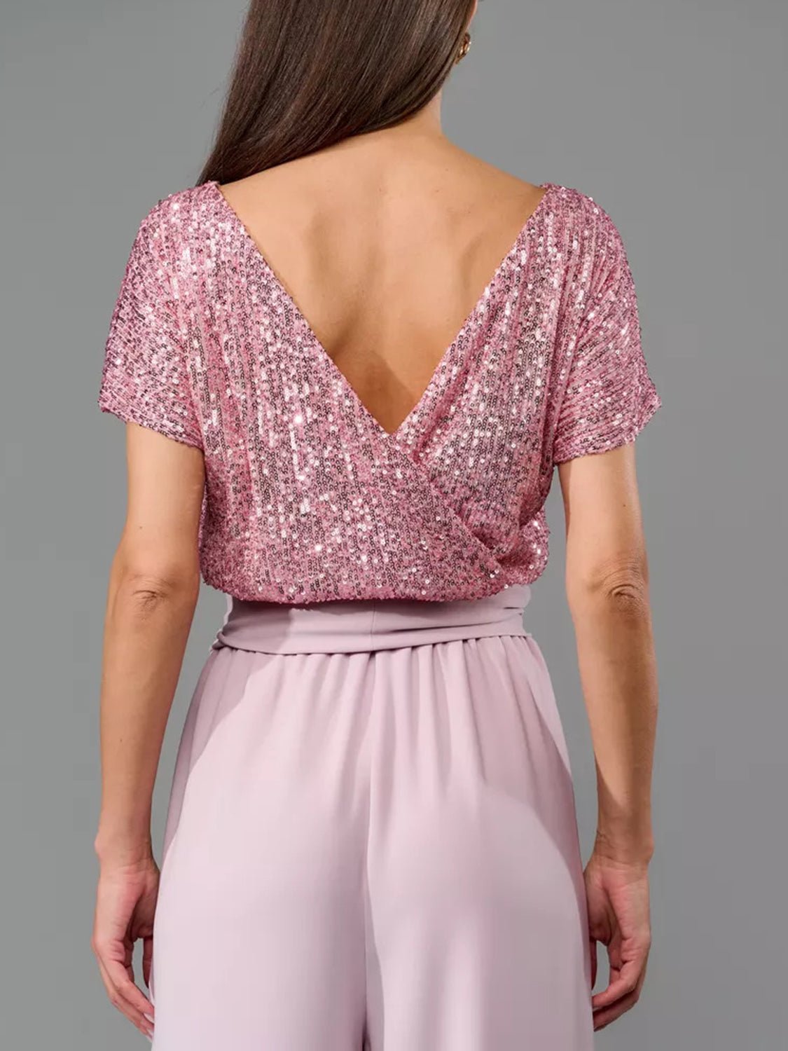 Full Size Sequin Round Neck Short Sleeve Wide Leg Jumpsuit - Flip Flop Dynasty