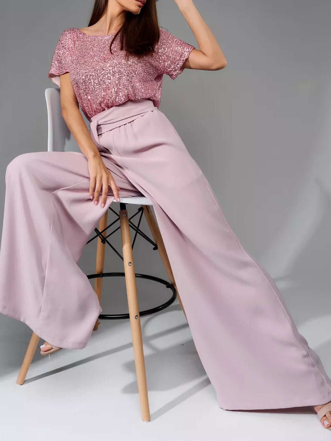 Full Size Sequin Round Neck Short Sleeve Wide Leg Jumpsuit - Flip Flop Dynasty